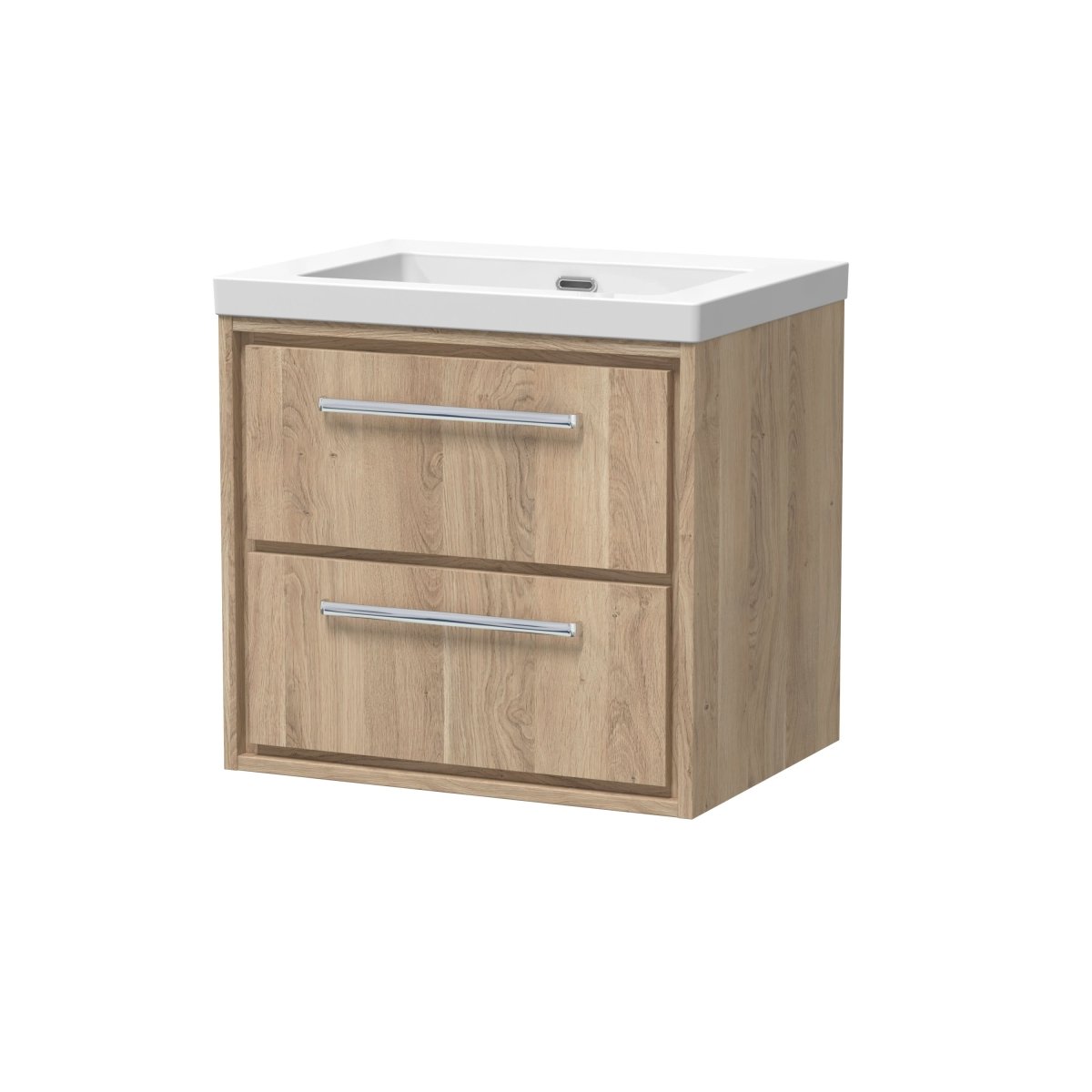Hudson Reed Lille Wall Hung Vanity Unit with 2 Drawers and Fireclay Basin, Modern Sink Vanity Unit, Durable Bathroom Furniture built in Premium Bleached Oak Finish, 600mm