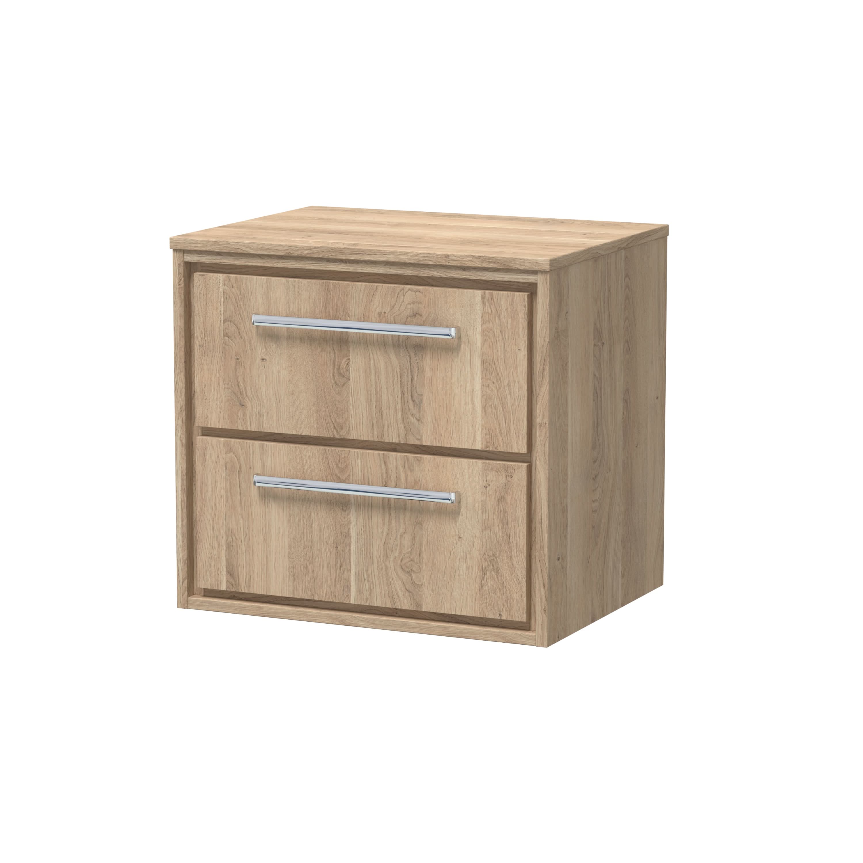 Hudson Reed Lille Wall Hung Countertop Vanity Unit with Drawers and Worktop, Durable Bathroom Finish, Modern Luxury Vanity for Vessel Basin in Bleached Oak, 600mm