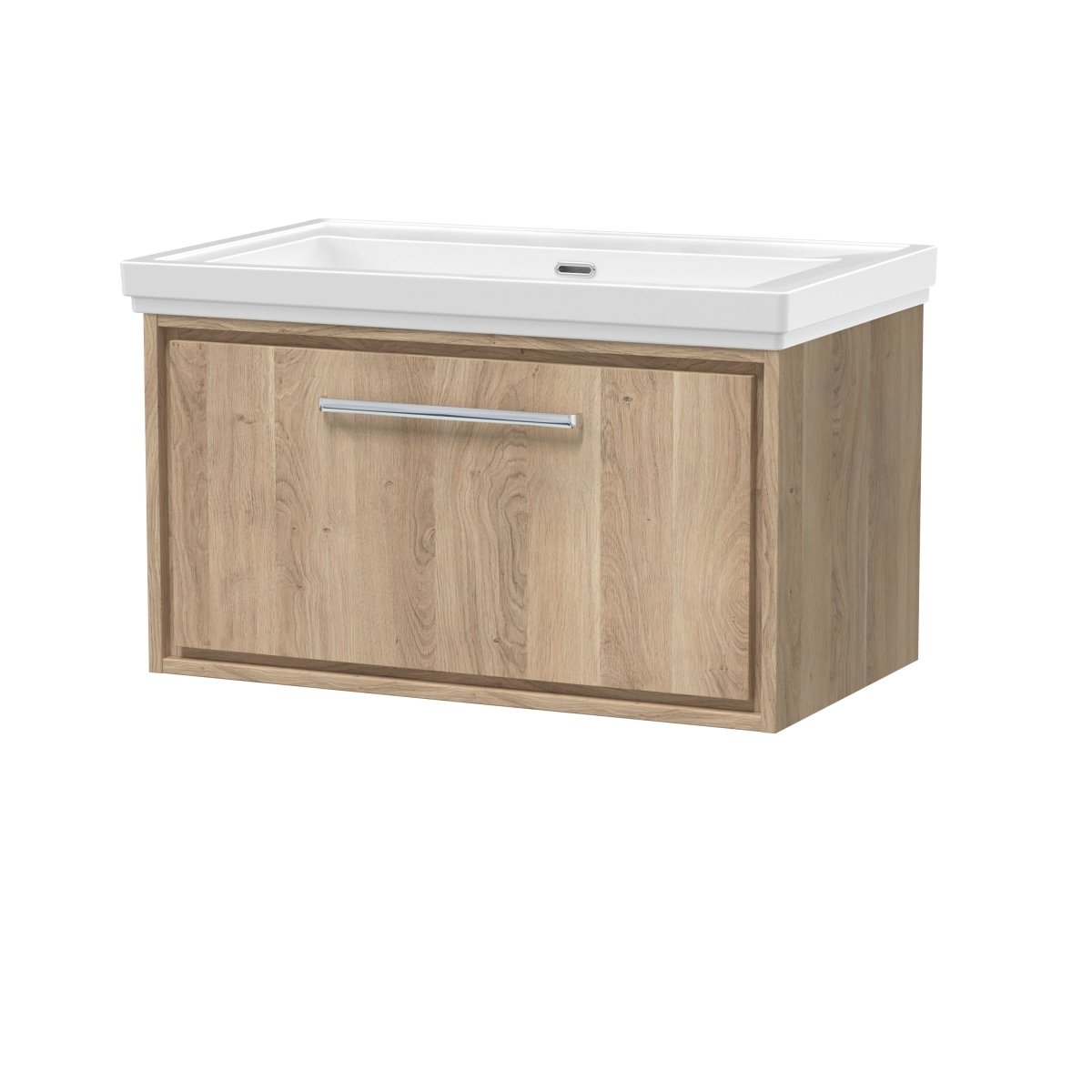 Hudson Reed Lille Wall Hung Vanity Unit with Basin, Modern Wall Hung Vanity Units for Bathrooms, Soft-Close Drawer and Sink Vanity Unit in Bleached Oak Finish, 800mm