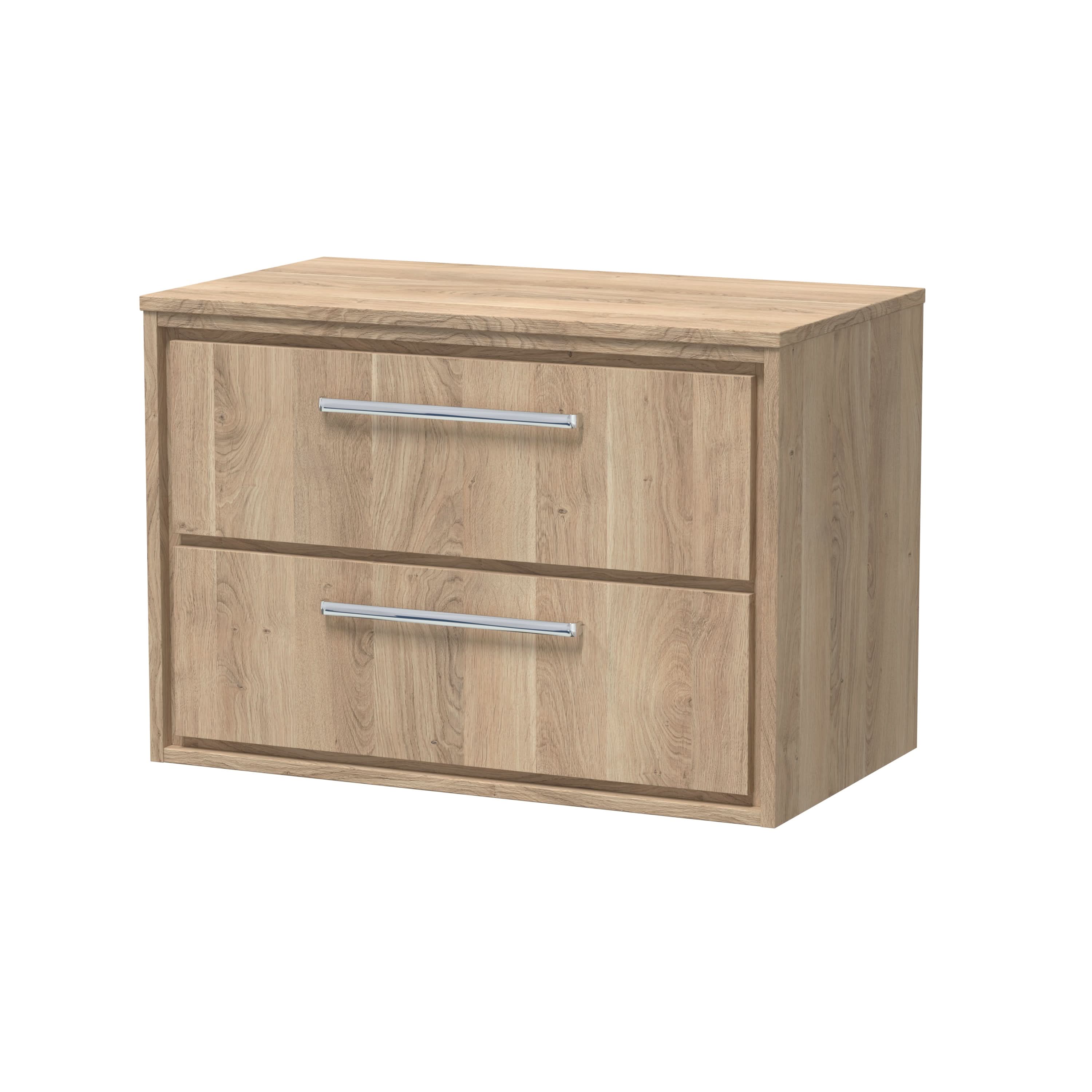 Hudson Reed Lille Wall Hung Countertop Vanity Unit with Worktop, 2 Soft Close Drawers, MFC Woodgrain Finish, Modern D-Handle Bathroom Cabinet in Bleached Oak, 800mm
