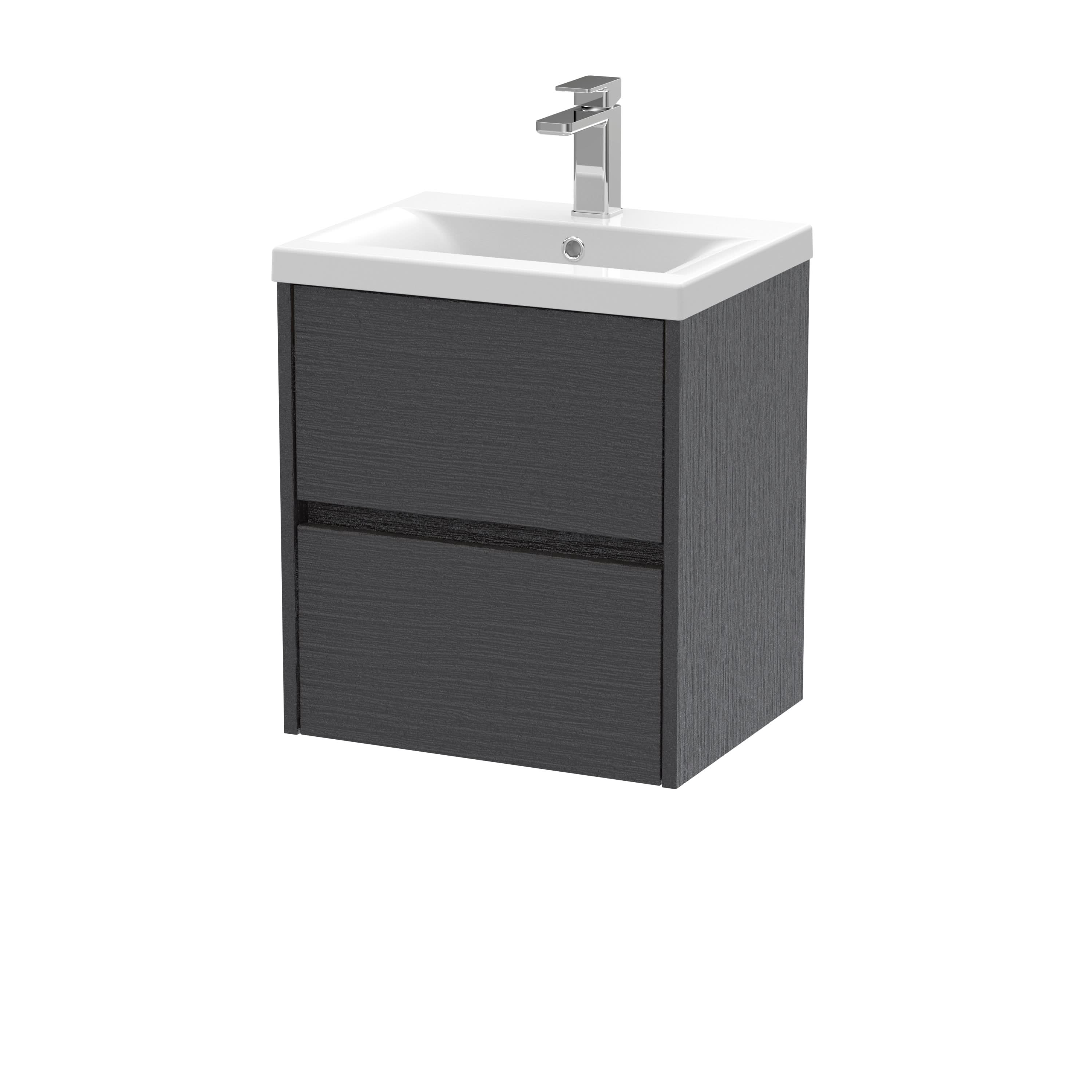 Nuie Havana Wall Hung 2 Drawer Vanity Unit & Mid-Edge Ceramic Basin, Contemporary Sink Vanity Unit in Graphite Grey with White Basin, 500mm