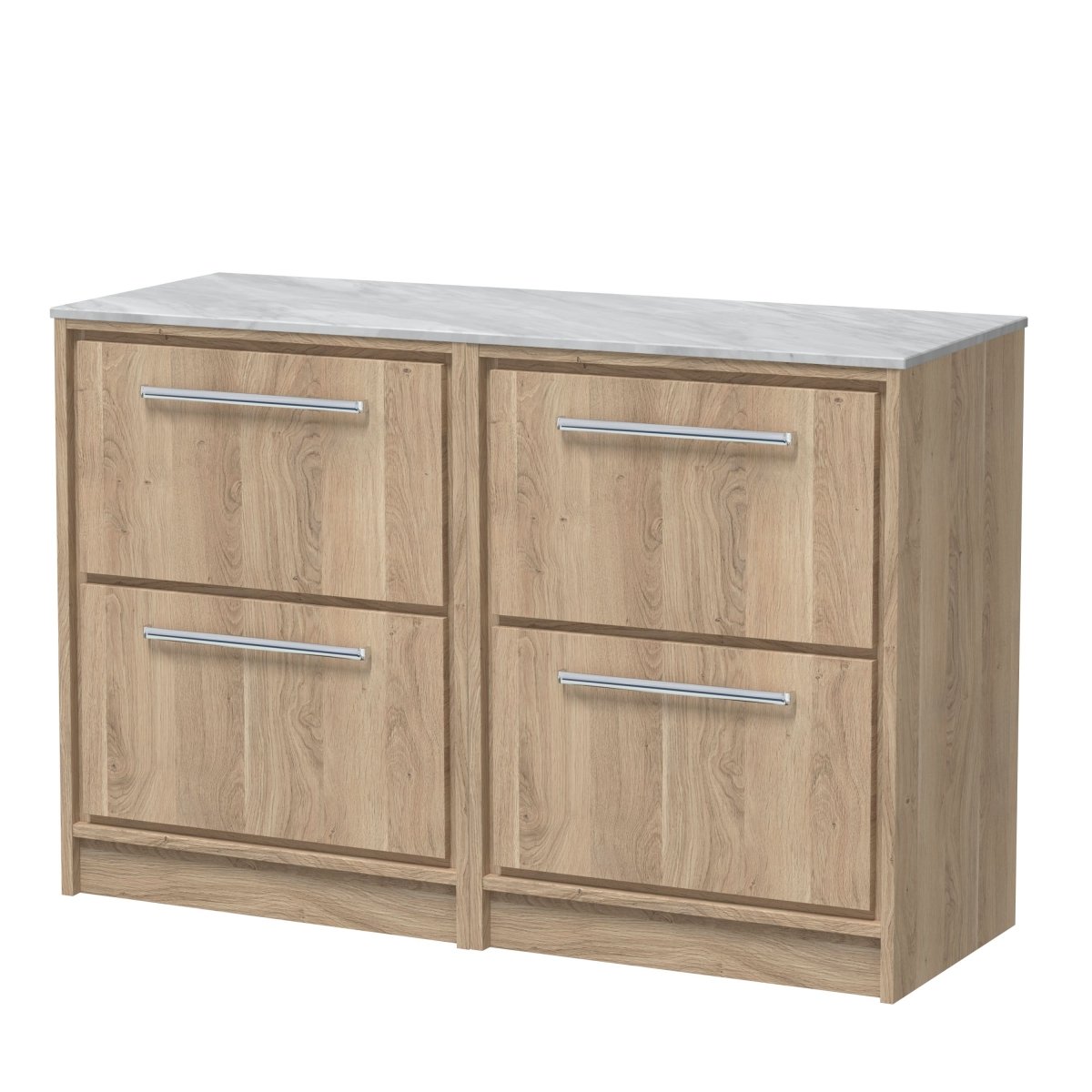 Hudson Reed Lille Floor Standing Countertop Vanity Unit with Marble Worktop, 4 Soft Close Drawers, Luxury Bathroom Cabinet with Modern Storage in Bleached Oak, 1200mm