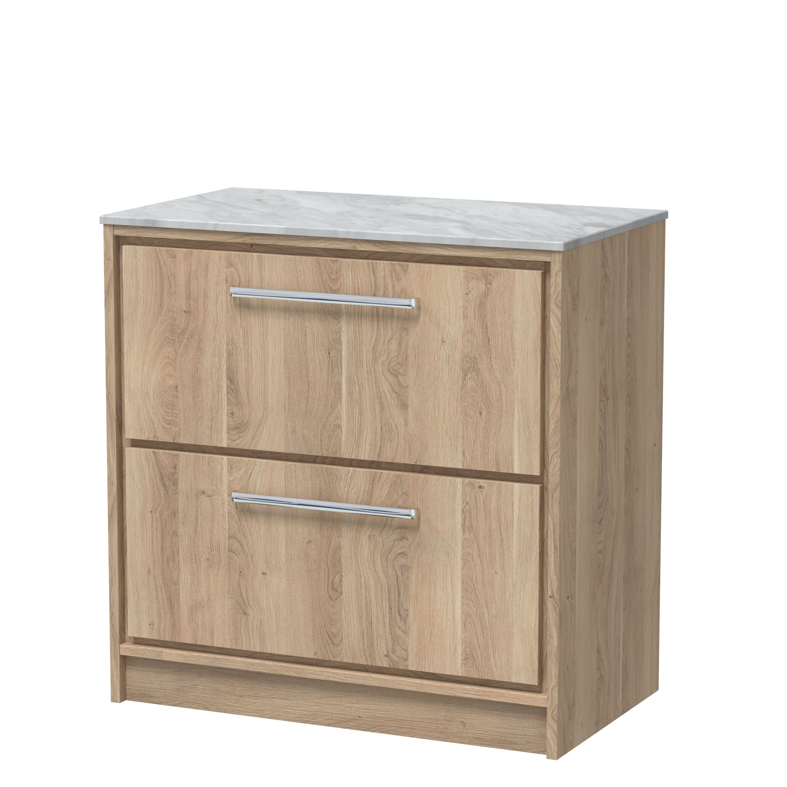 Hudson Reed Lille Countertop Basin Unit with Marble Top, Modern Floor Standing 2-Drawer Vanity Unit, Luxury Vanity Unit with Drawers in Bleached Oak, 800mm