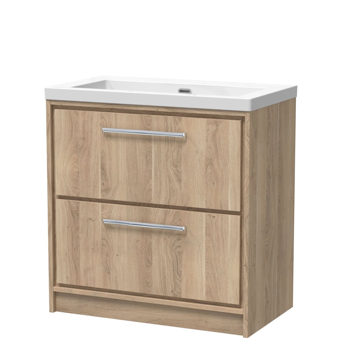 Hudson Reed Lille Floor Standing Vanity Unit with Fireclay Basin, 2 Soft-Close Drawers, Durable Sink Vanity Unit for Modern Bathrooms in Bleached Oak, 800mm