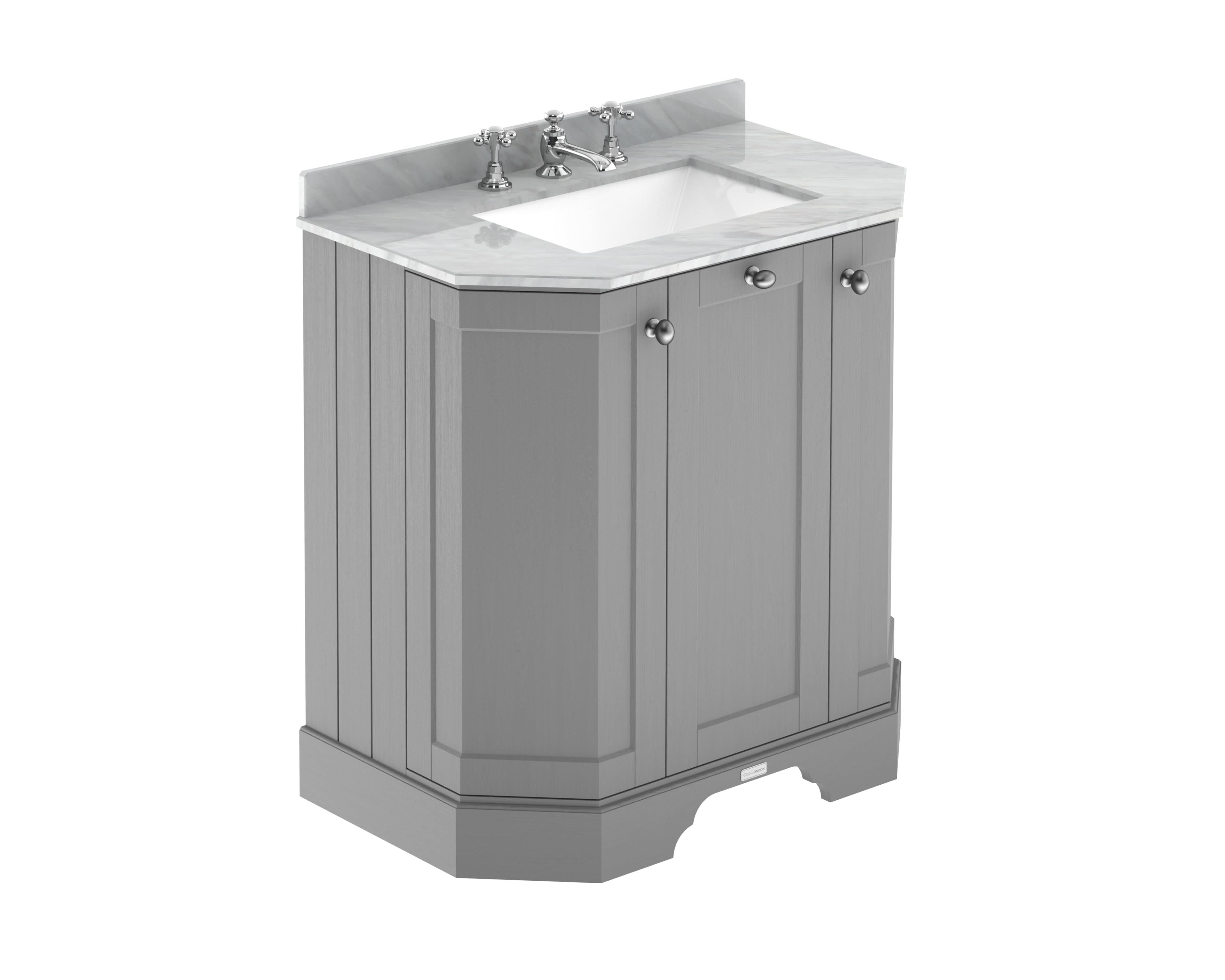 Old London Floor Standing 3-Door Vanity Unit with Grey Marble Top, 3 Tap Hole Basin, Durable Traditional Bathroom Vanity Unit in Storm Grey Finish, 750mm
