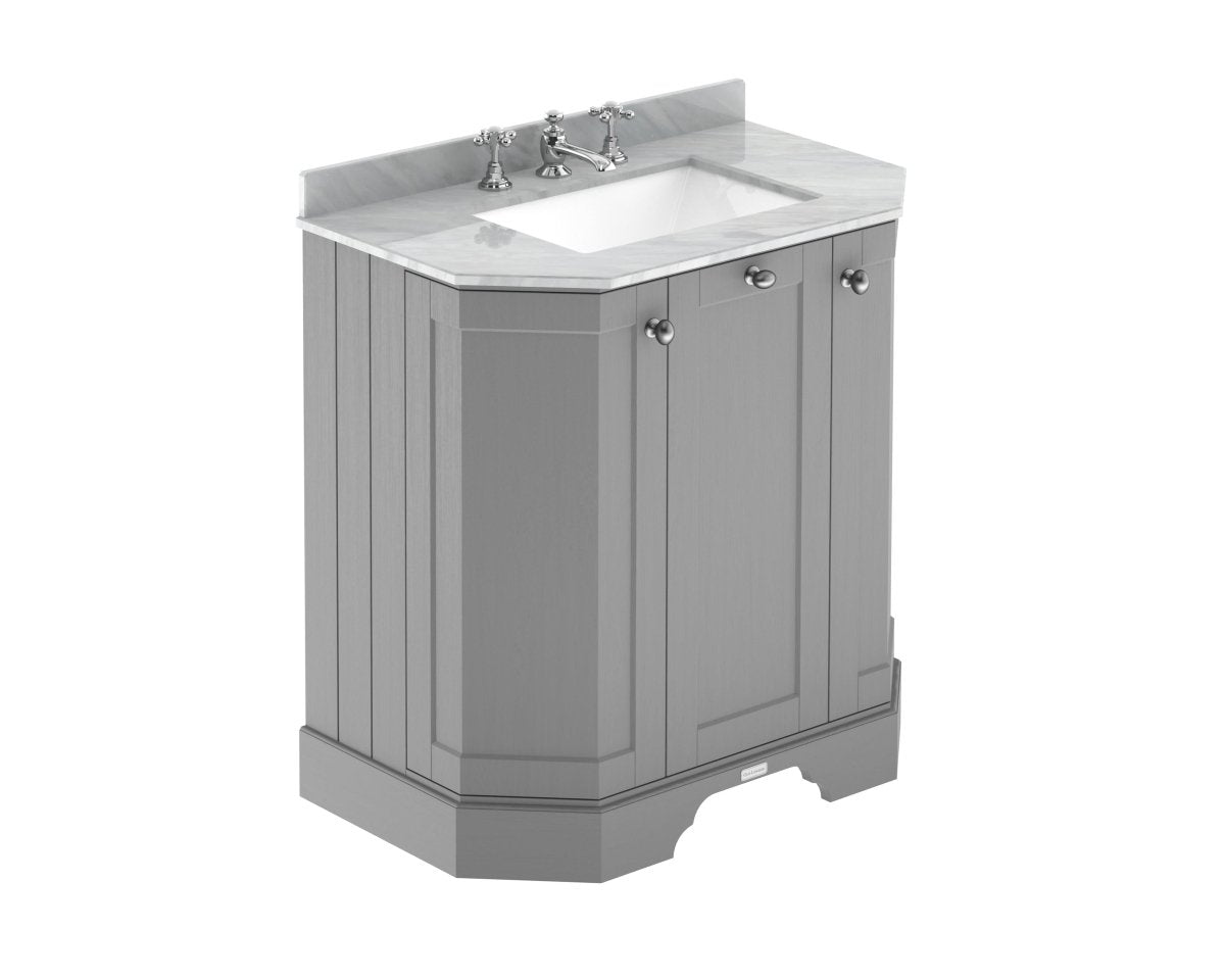 Old London Floor Standing 3-Door Vanity Unit with Grey Marble Top, 3 Tap Hole Basin, Durable Traditional Bathroom Vanity Unit in Storm Grey Finish, 750mm