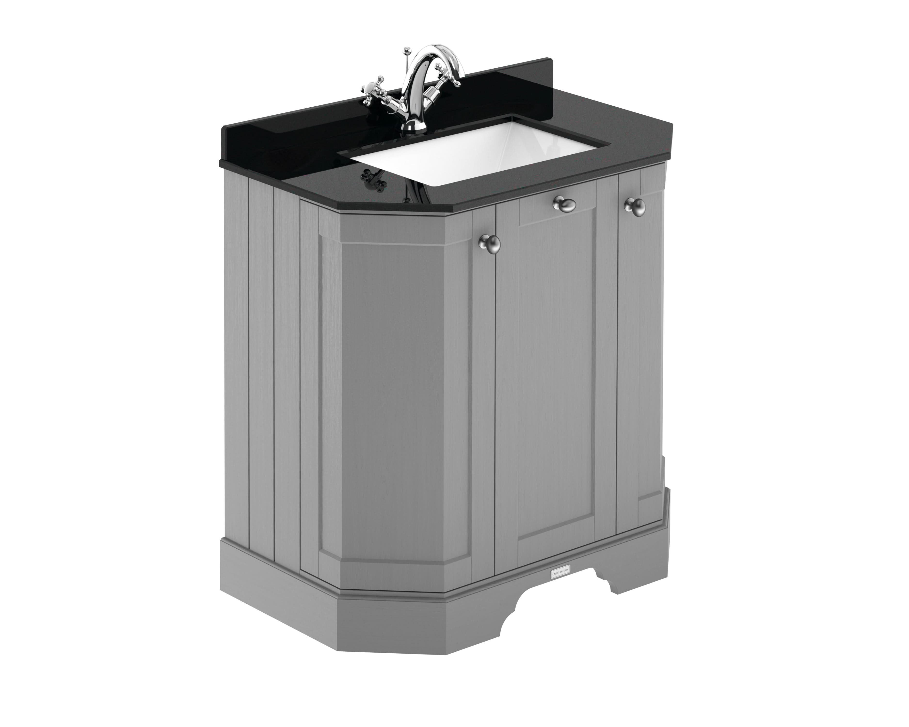 Old London Floor Standing Vanity Unit with 3 Doors, Black Marble Basin Top & 1 Tap Hole, Traditional Sink Vanity Unit for Classic Bathroom Interiors in Storm Grey 750mm
