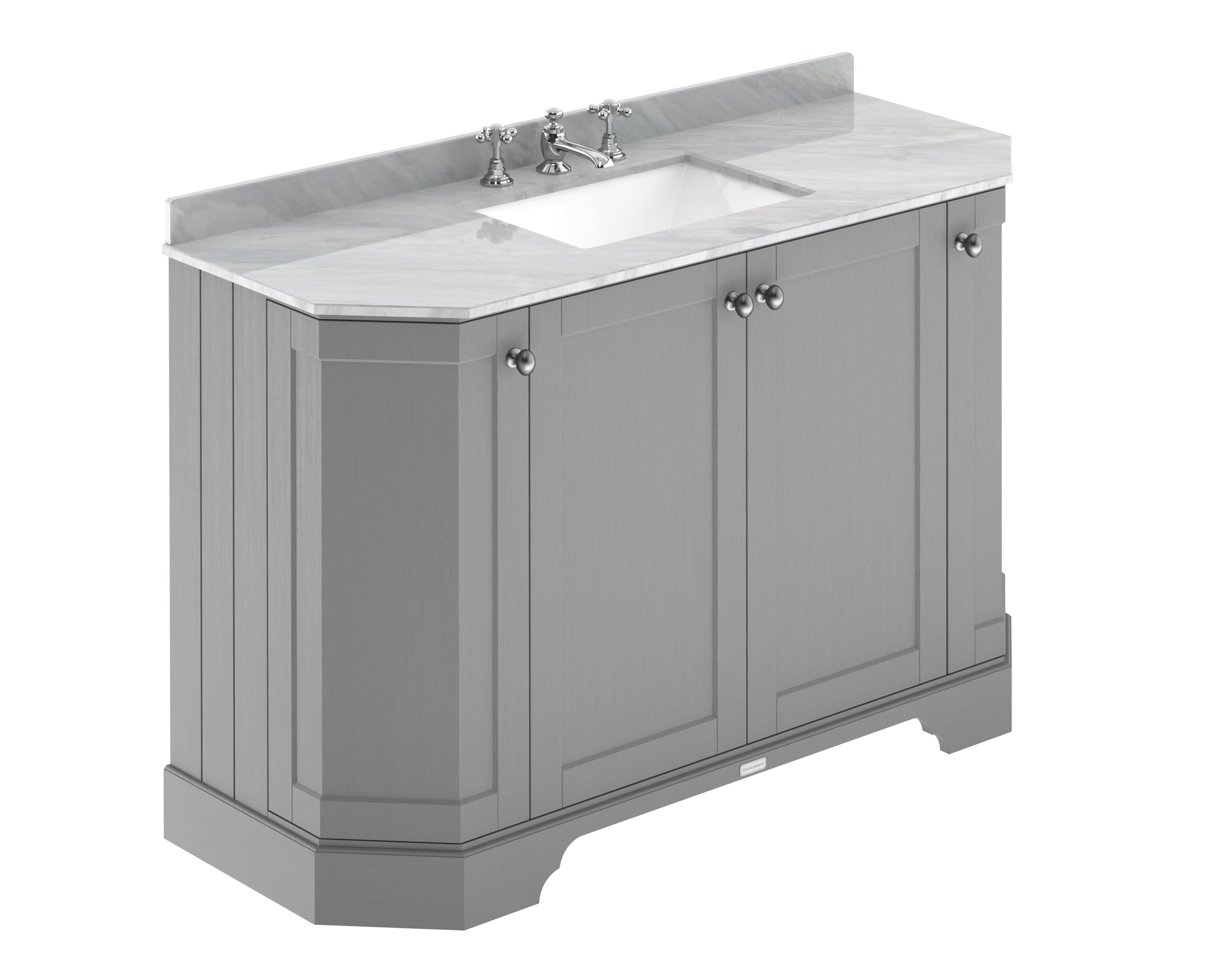 Old London Floor Standing 4 Door Vanity Unit with Grey Marble Basin Top, Traditional Sink Vanity Unit for Bathroom, Soft Close Doors & Rigid Build in Storm Grey, 1200mm
