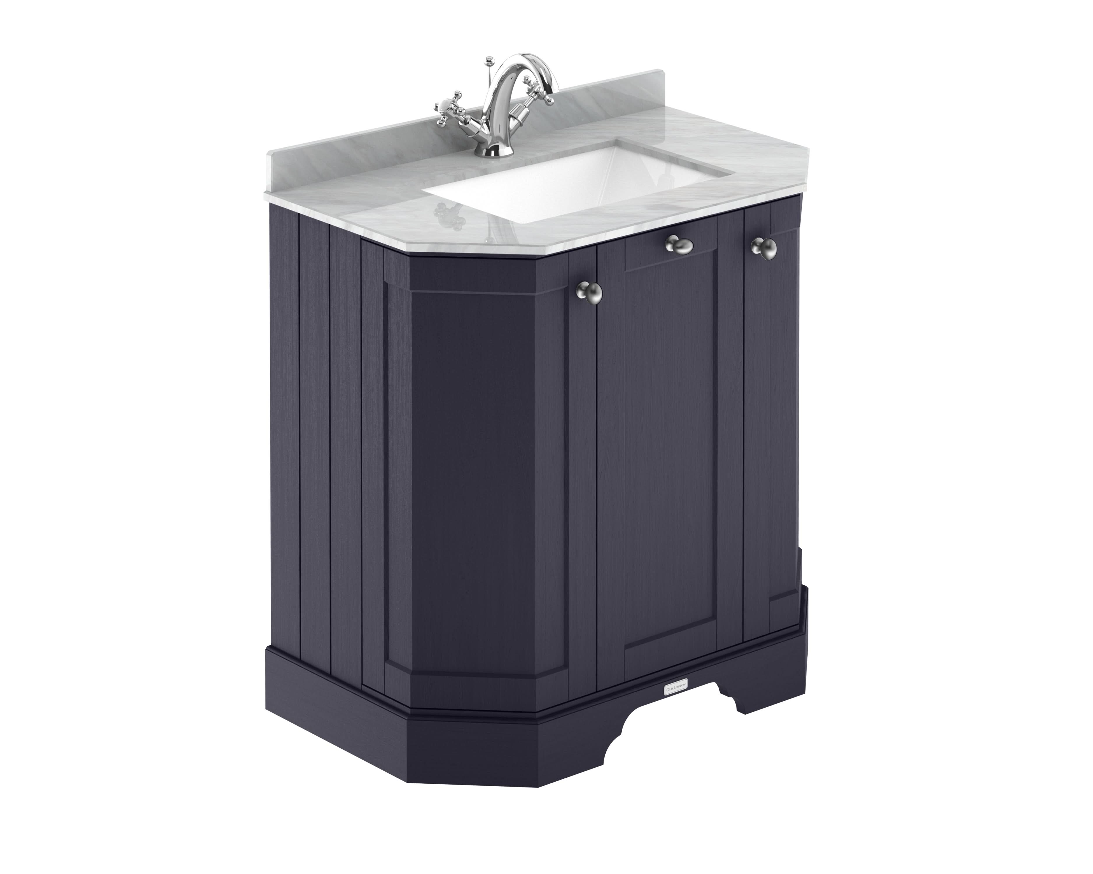 Old London 3 Door Floor Standing Vanity Unit with Grey Marble Basin, 1 Tap Hole, Traditional Sink Vanity Unit for Bathroom, Soft Close in Twilight Blue, 750mm