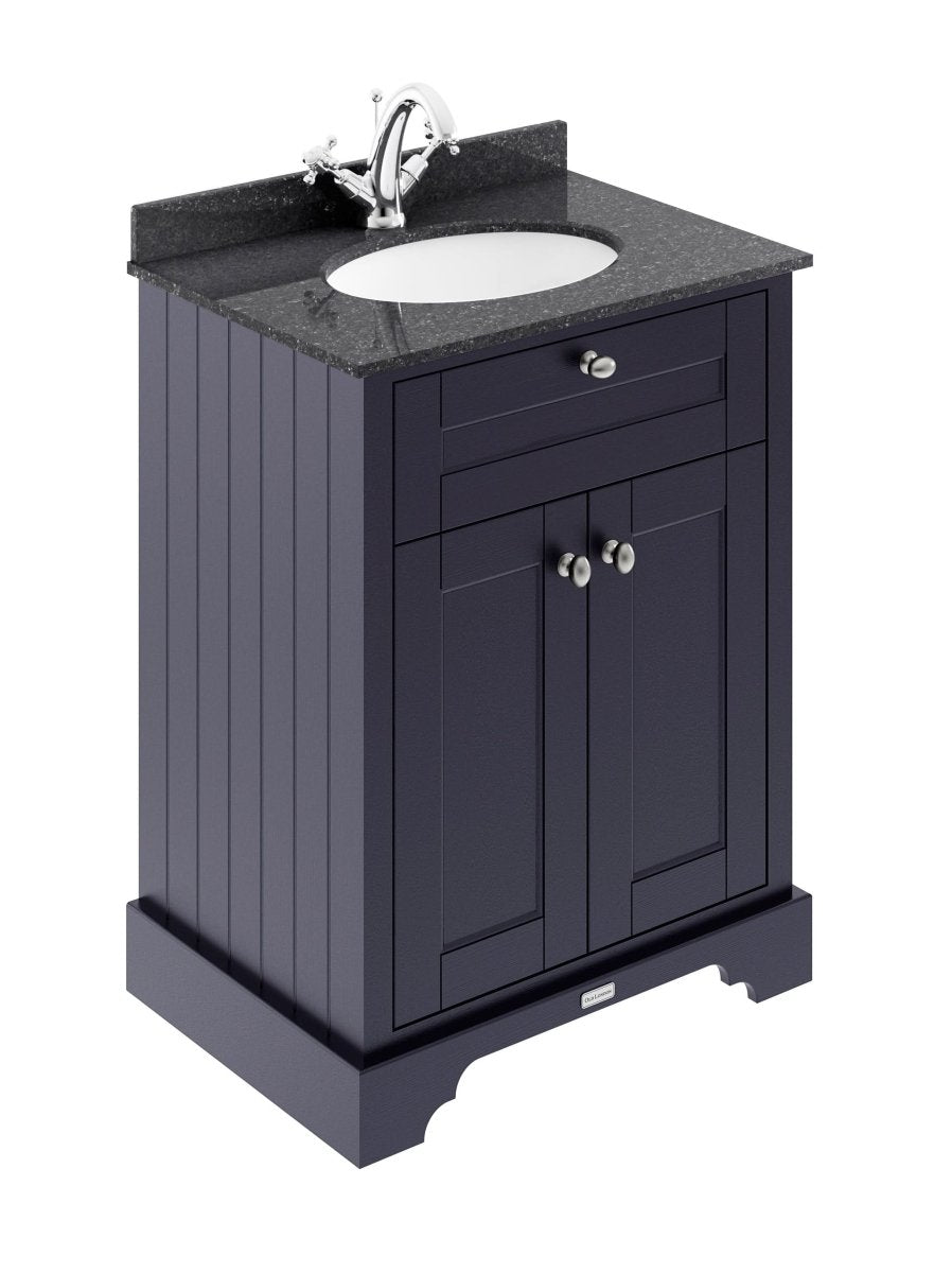 Old London Floor Standing 2 Door Vanity Unit with Black Marble Basin Top, Traditional Sink Vanity Unit for Bathroom with Soft Close Door & Storage in Twilight Blue, 600mm