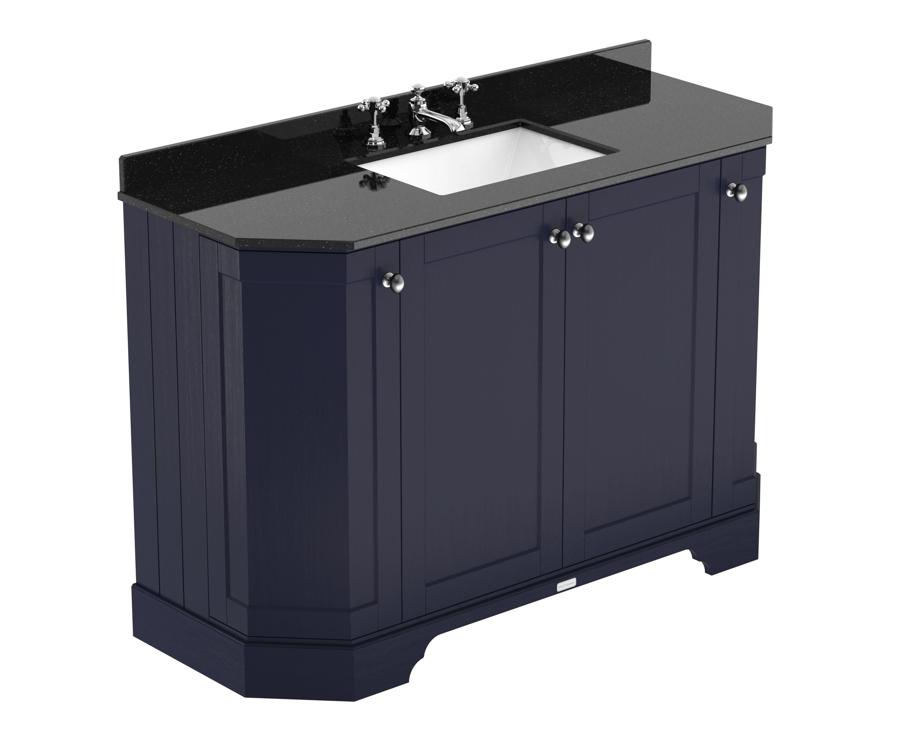 Old London Floor Standing 4 Door Vanity Unit with 3 Tap Hole Black Marble Basin Top, Durable Traditional Bathroom Sink Vanity Unit in Twilight Blue, 1200mm