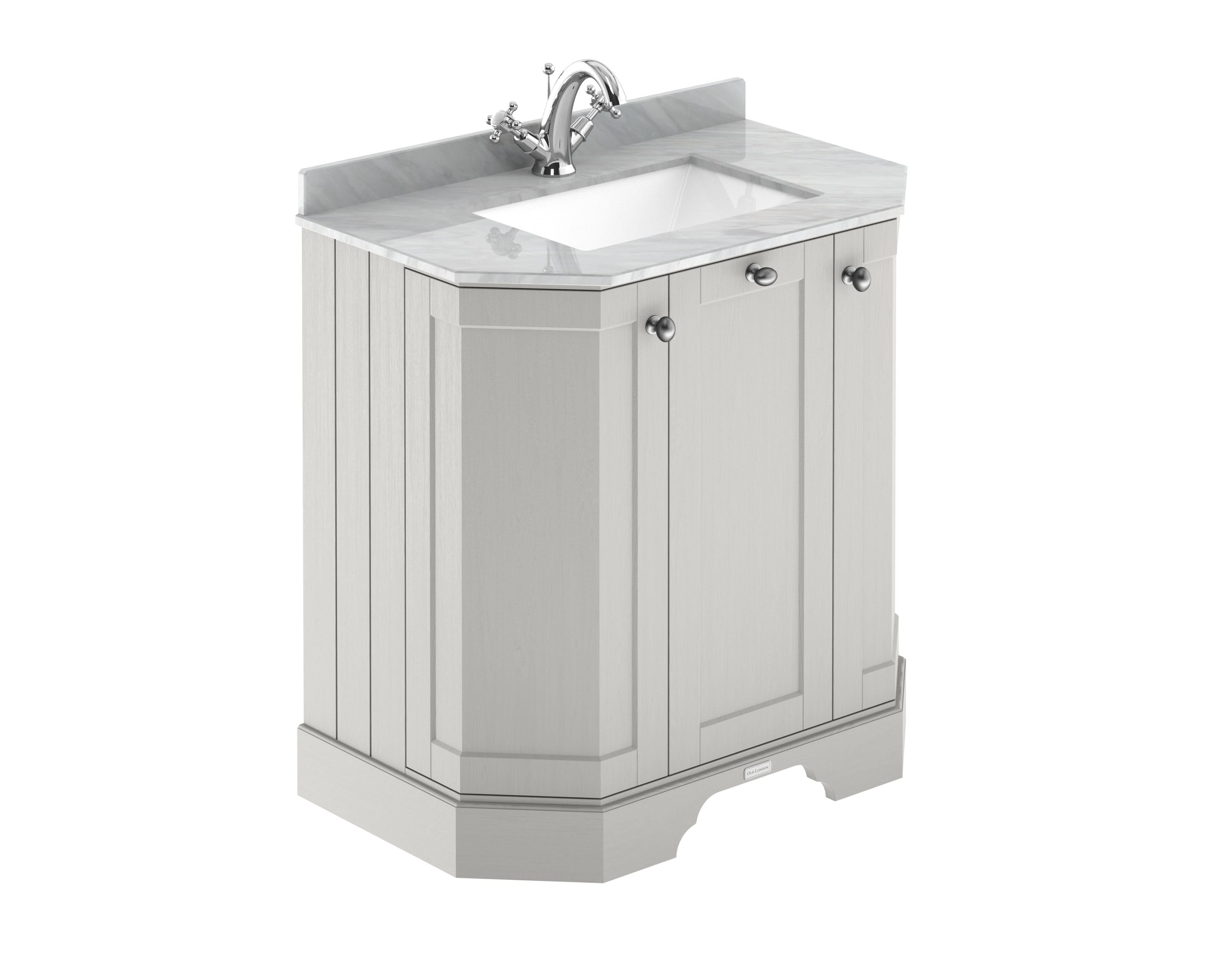 Old London Floor Standing 3 Door Vanity Unit with 1 Tap Hole Grey Marble Top, Sink Vanity Unit for Traditional Bathroom Storage & Style in Timeless Sand, 750mm