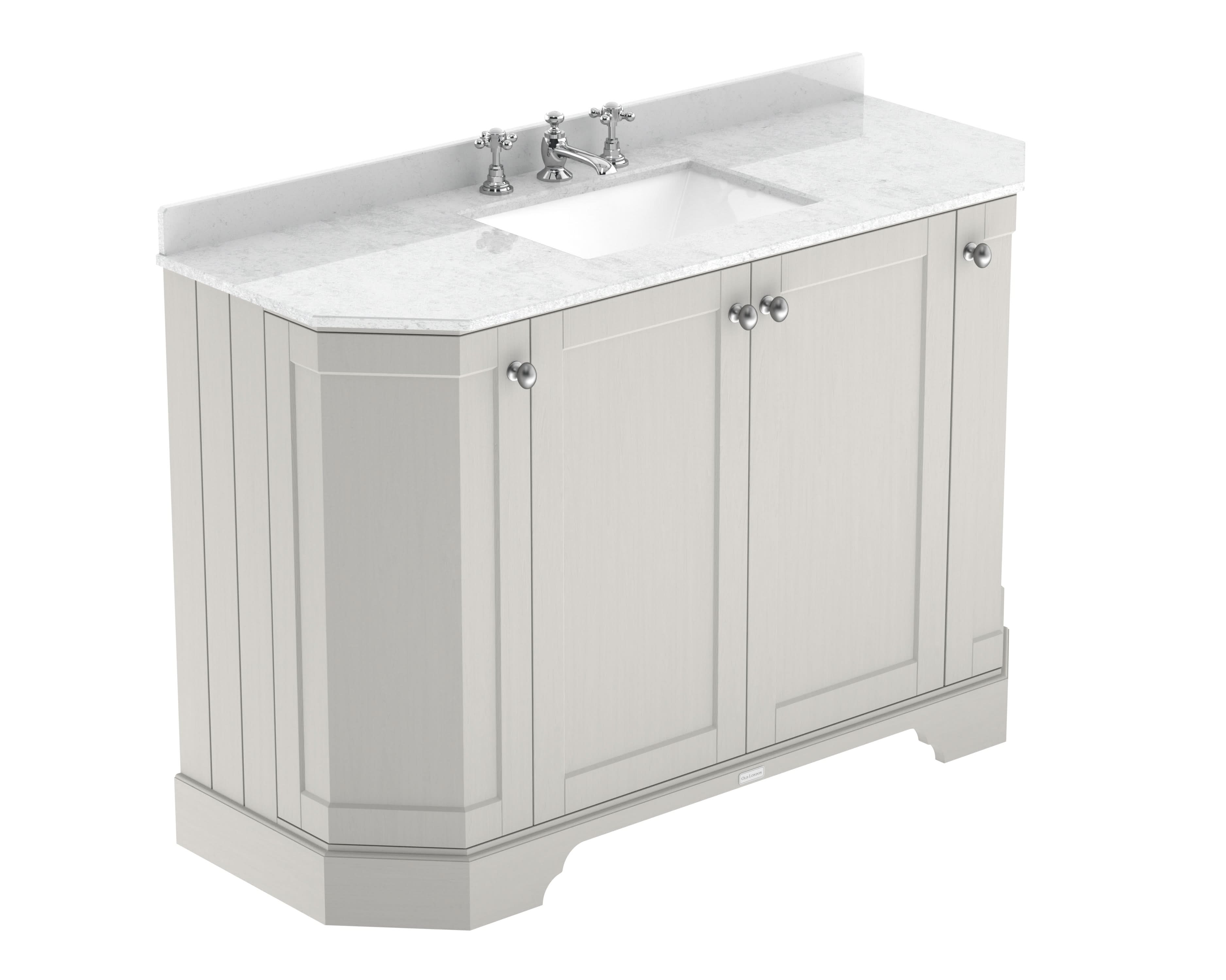 Old London Floor Standing Vanity Unit, 4 Door Sink Cabinet with White Marble Top, Soft Close, Traditional Knob Handles, Bathroom Storage in Timeless Sand, 1200mm