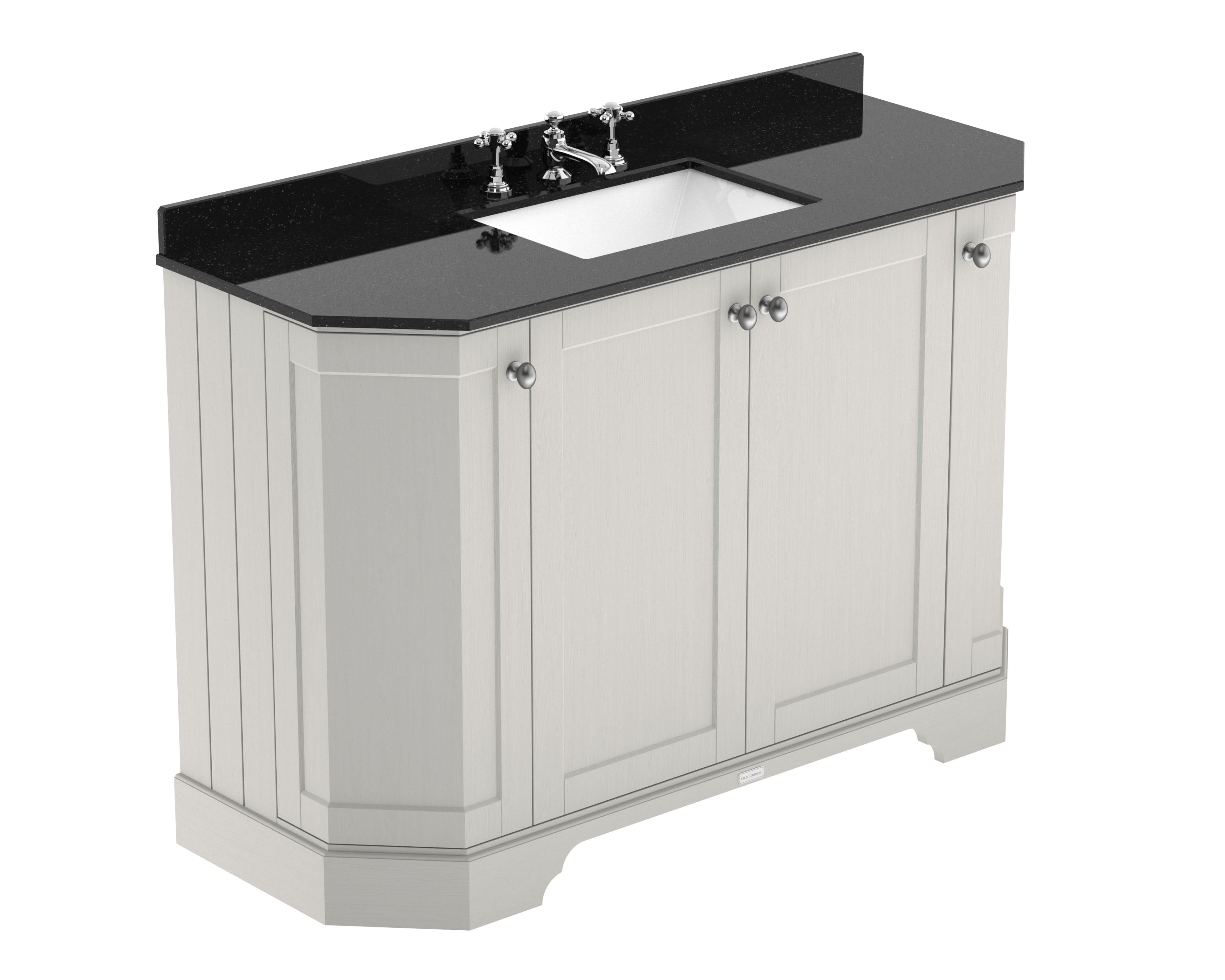 Old London Floor Standing Vanity Unit, 4 Door Sink Cabinet with Black Marble Top, Soft Close Doors, Traditional Knob Handles, Bathroom Storage in Timeless Sand, 1200mm