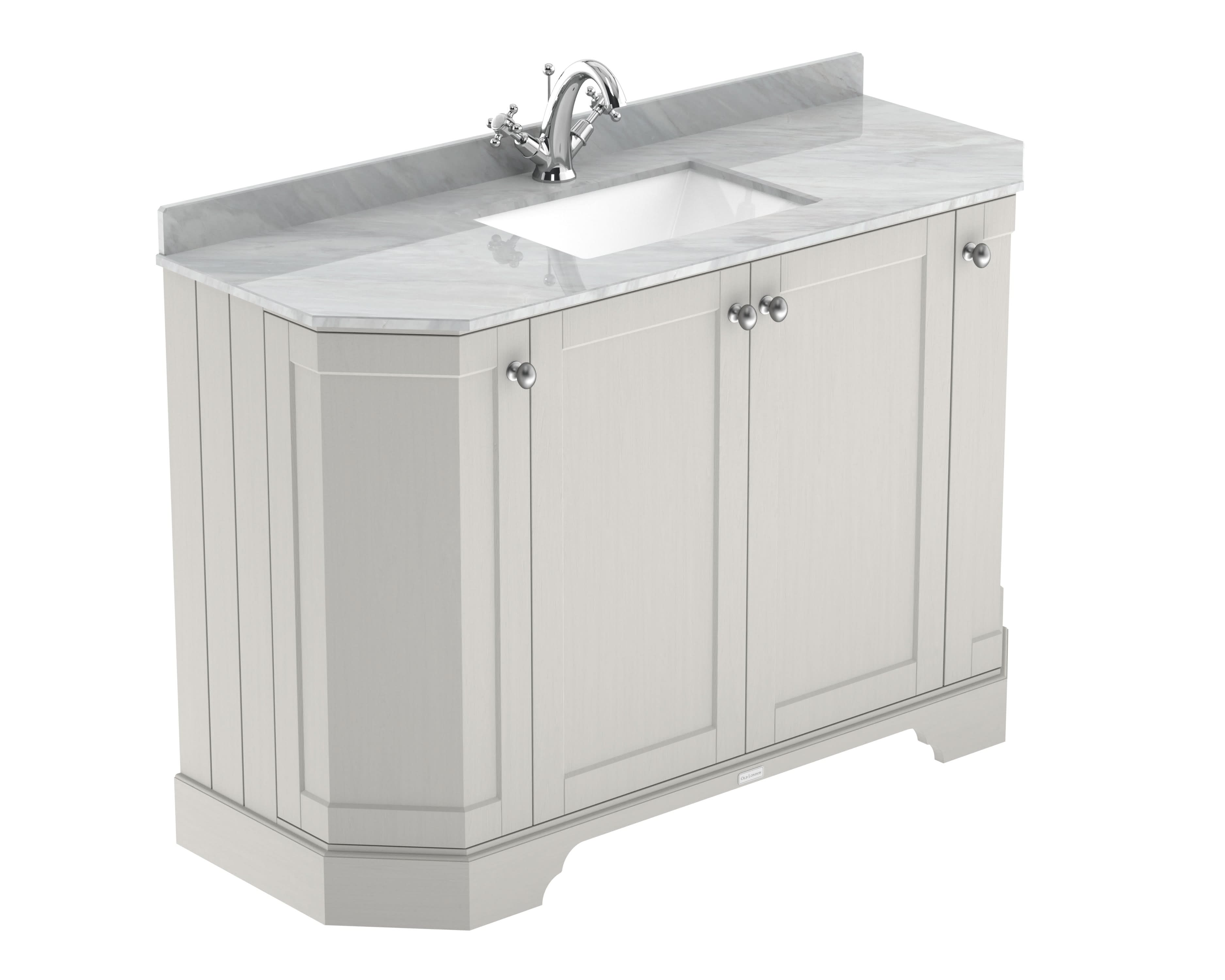 Old London Floor Standing Vanity Unit, 4 Door Sink Cabinet with Grey Marble Top, Soft Close Doors, Traditional Knob Handles, Bathroom Storage in Timeless Sand, 1200mm