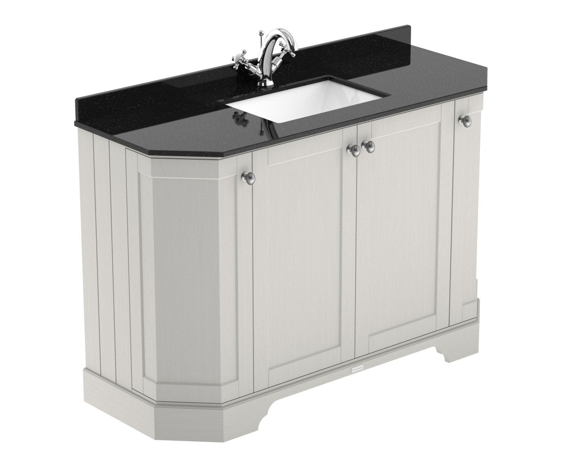 Old London Floor Standing Vanity Unit, 4 Door Sink Cabinet with Black Marble Top, Soft Close Doors, Traditional Knob Handles, Bathroom Storage in Timeless Sand, 1200mm
