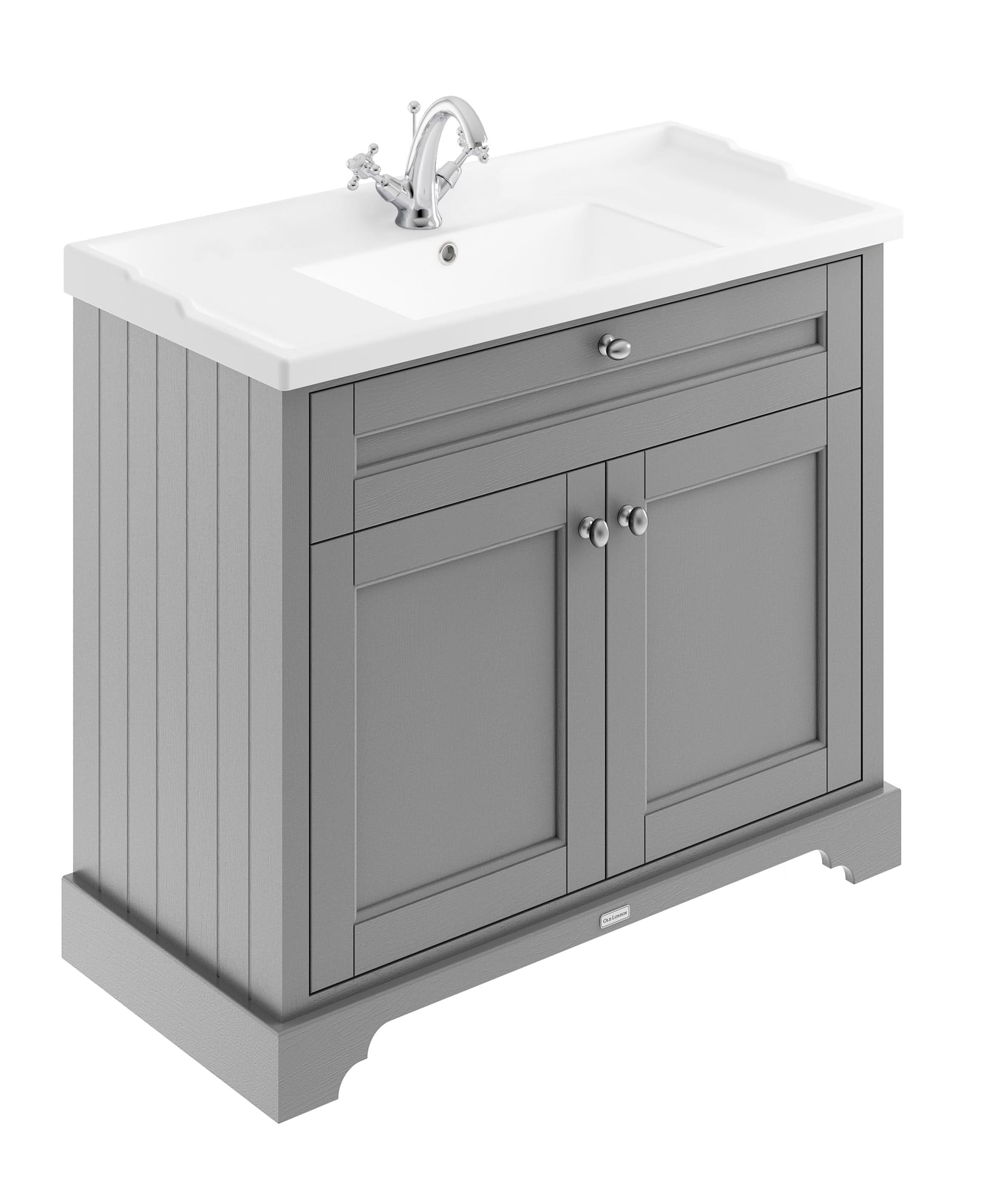 Old London Floor Standing Vanity Unit with 2 Doors & 1TH Ceramic Basin, Durable Traditional Bathroom Sink Vanity Unit with Storage in Hunter Green Finish, 1000mm