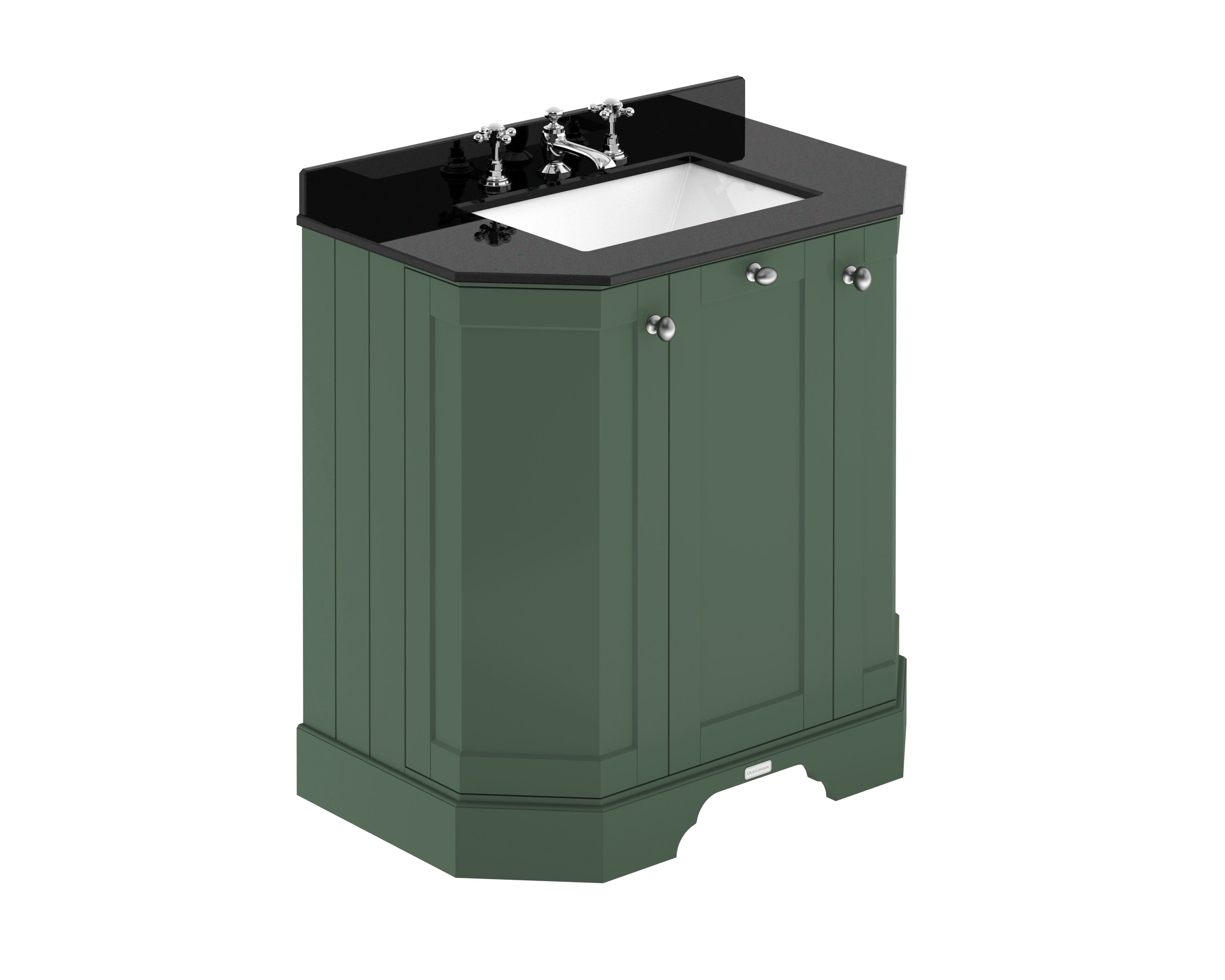 Old London Floor Standing Vanity Unit with 3-Door Storage & Black Marble Basin, Durable Traditional Bathroom Sink Cabinet, Soft Close in Hunter Green 750mm