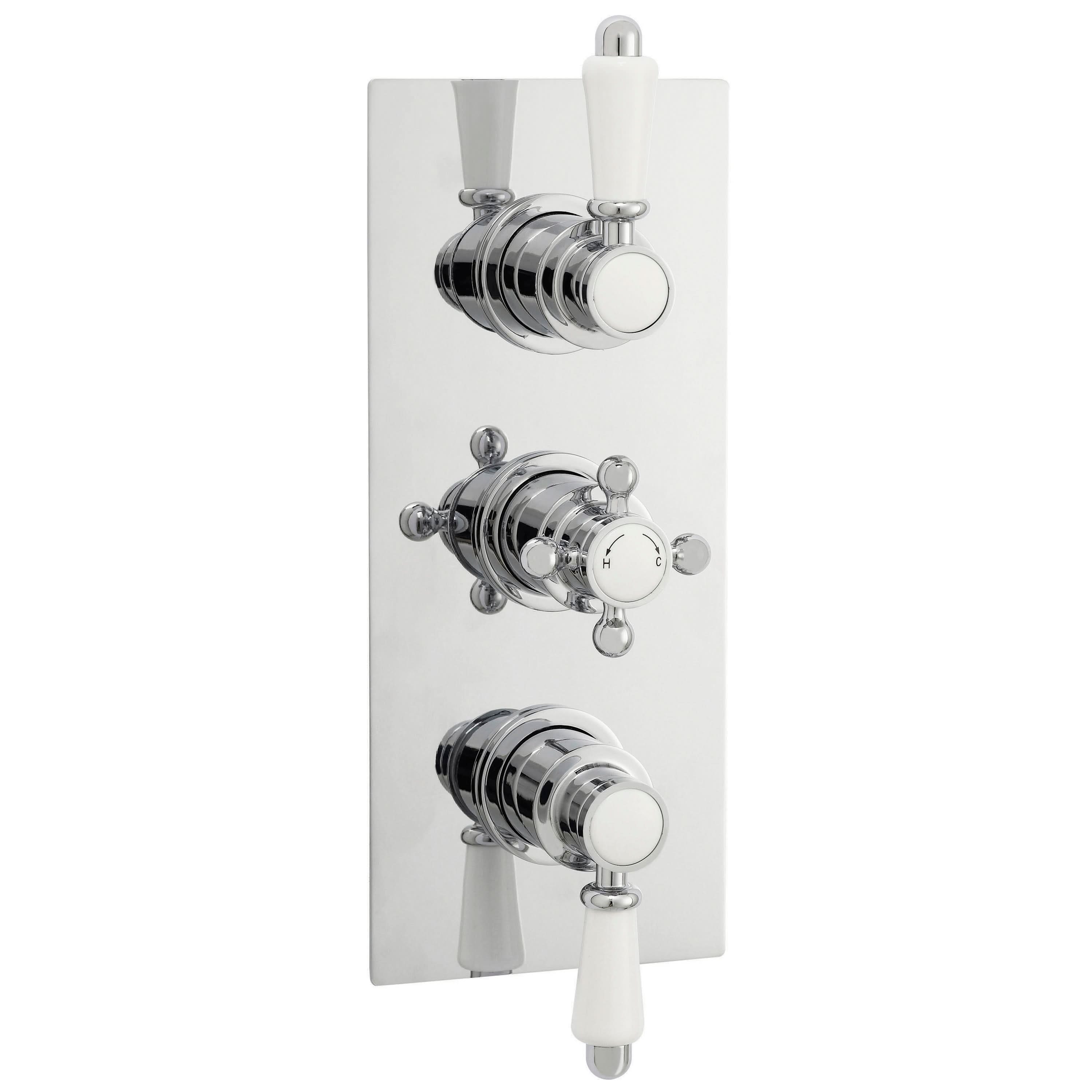 Nuie Edwardian Triple Handle Concealed Shower Valve - Chrome