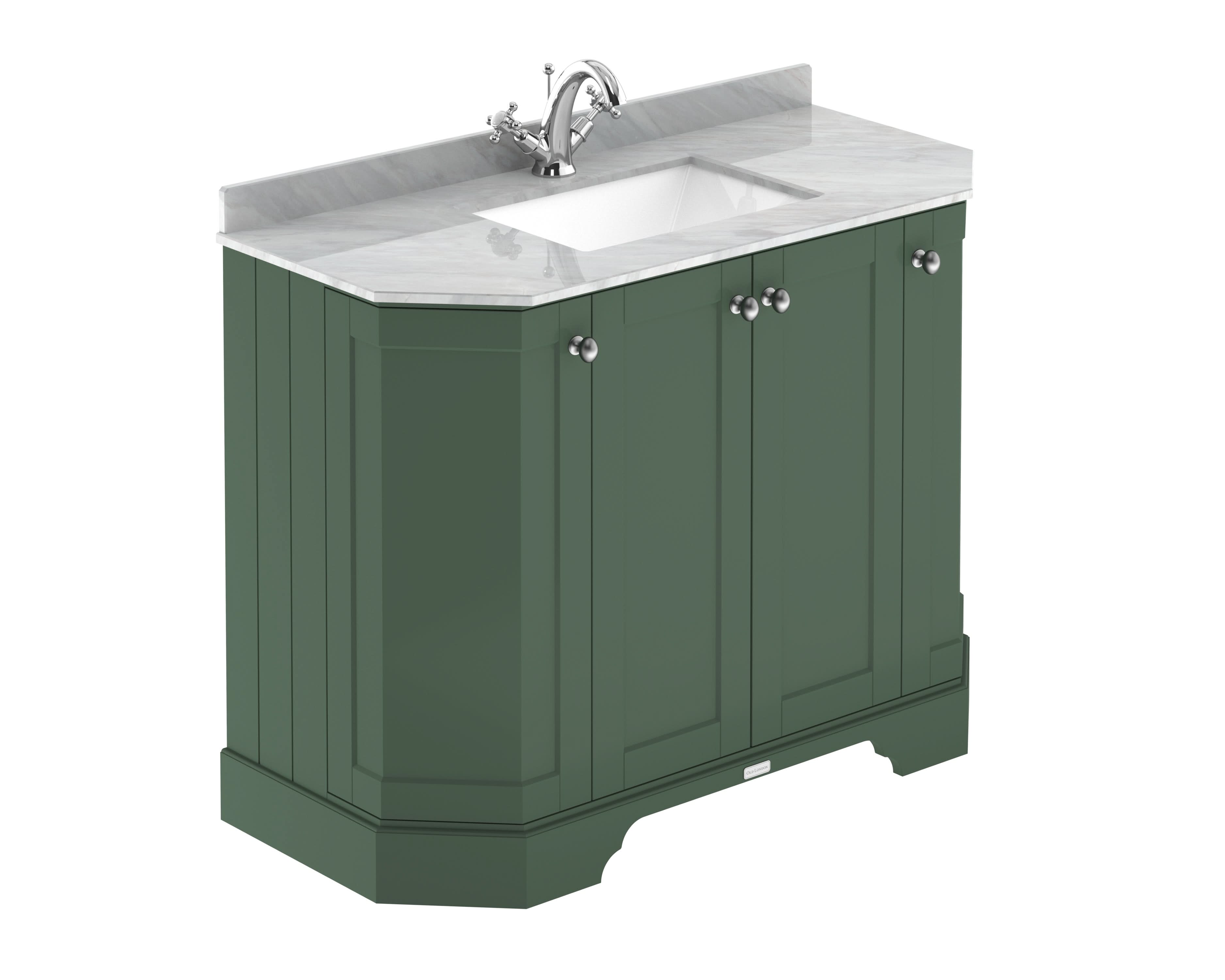 Old London Floor Standing Vanity Unit with Basin 1 Tap Hole Grey Marble Top, Durable Angled 4 Soft Close Door Vanity Unit for Traditional Bathroom Hunter Green, 1000mm