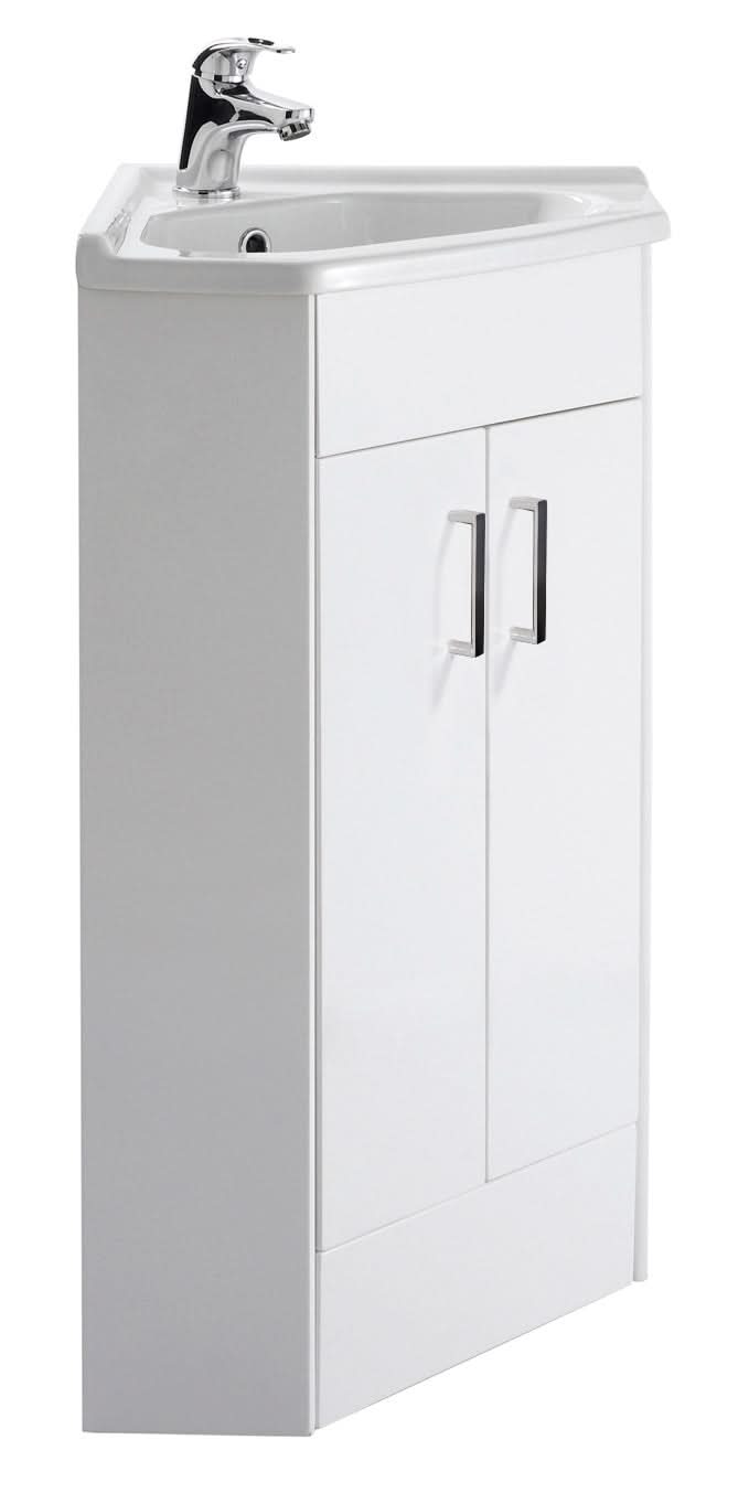 Nuie Mayford 2 Door Floorstanding Corner Vanity Unit With Basin 550mm Wide - Gloss White