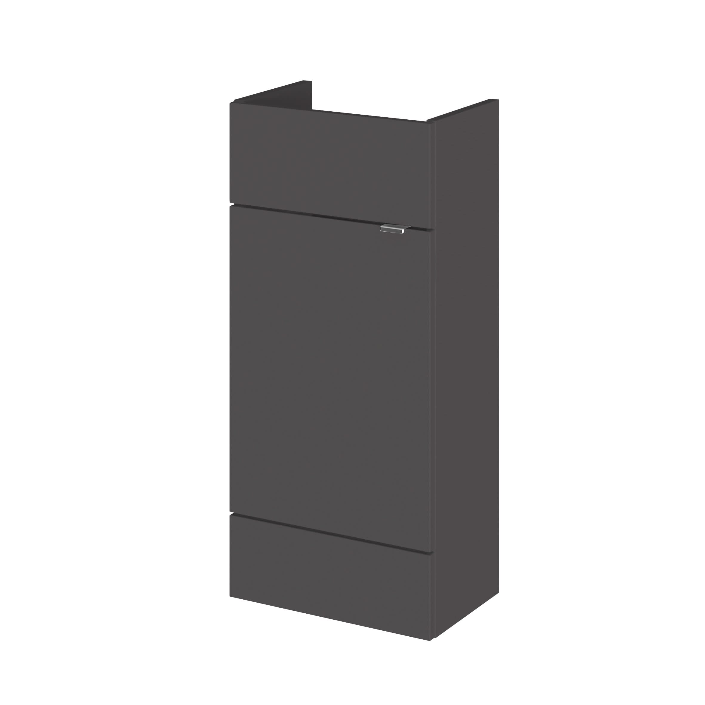 Hudson Reed Fusion Fitted Floor Standing Vanity Unit, 1 Soft Close Door Compact Bathroom Unit in Gloss Grey, 400mm (255Mm Deep)