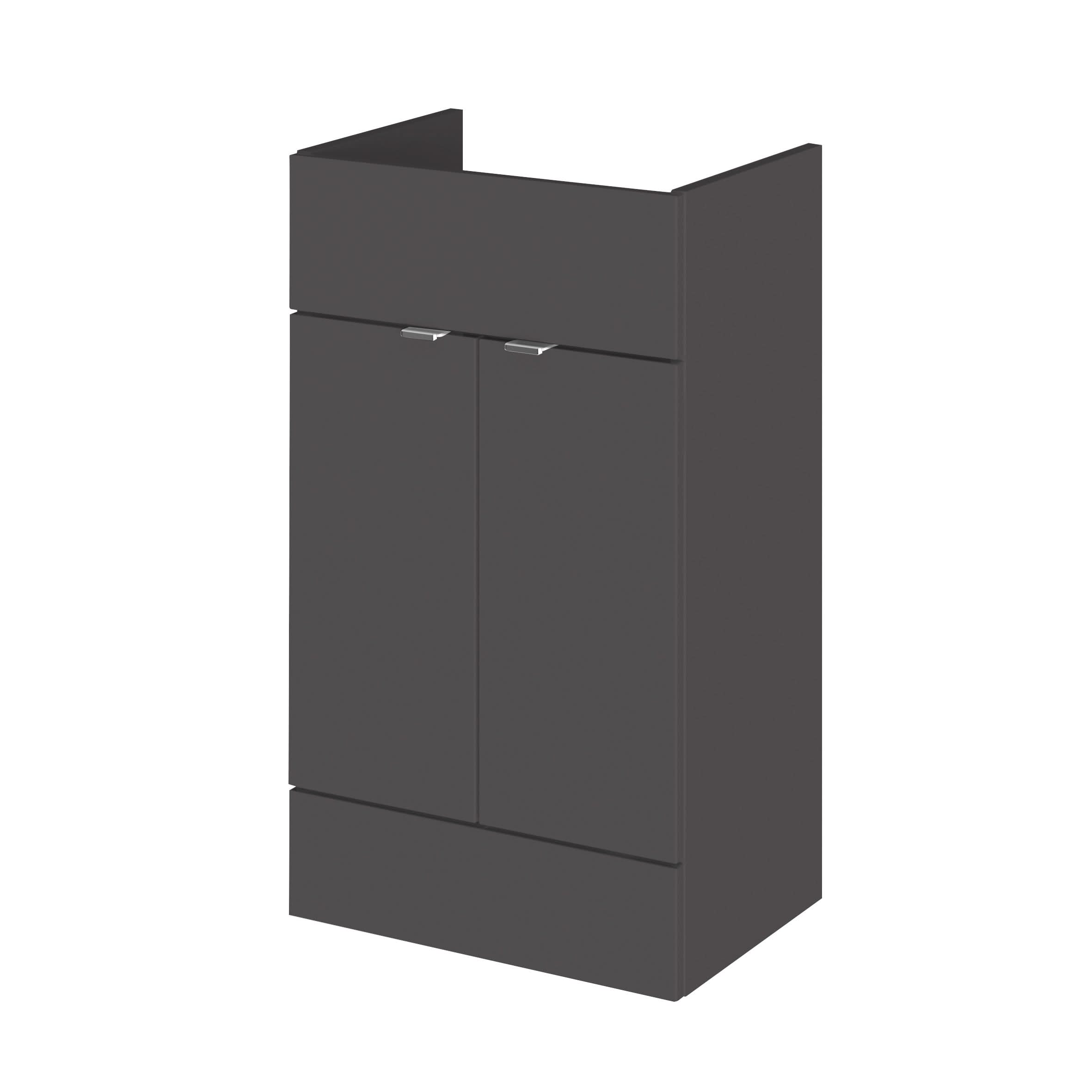 Hudson Reed Fusion Floor Standing Vanity Unit, Modern 2 Soft Close Door Compact Storage Bathroom Sink Unit in Gloss Grey, 500mm