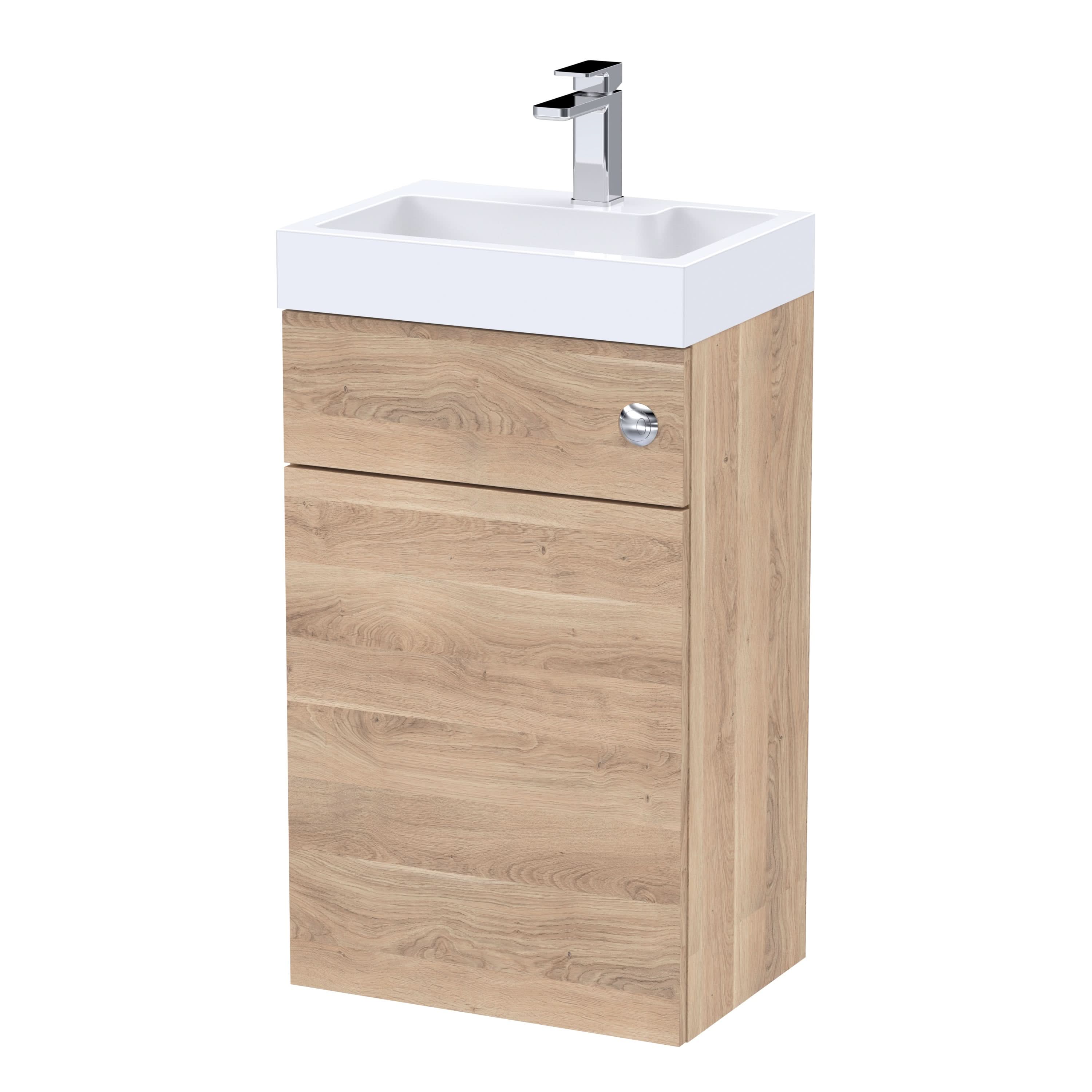 Nuie Athena 2-in-1 Floor Standing Cloakroom Vanity Unit with Basin and Cistern, Modern and Durable Sink Vanity Unit for Small Bathrooms in Bleached Oak Finish, 503mm