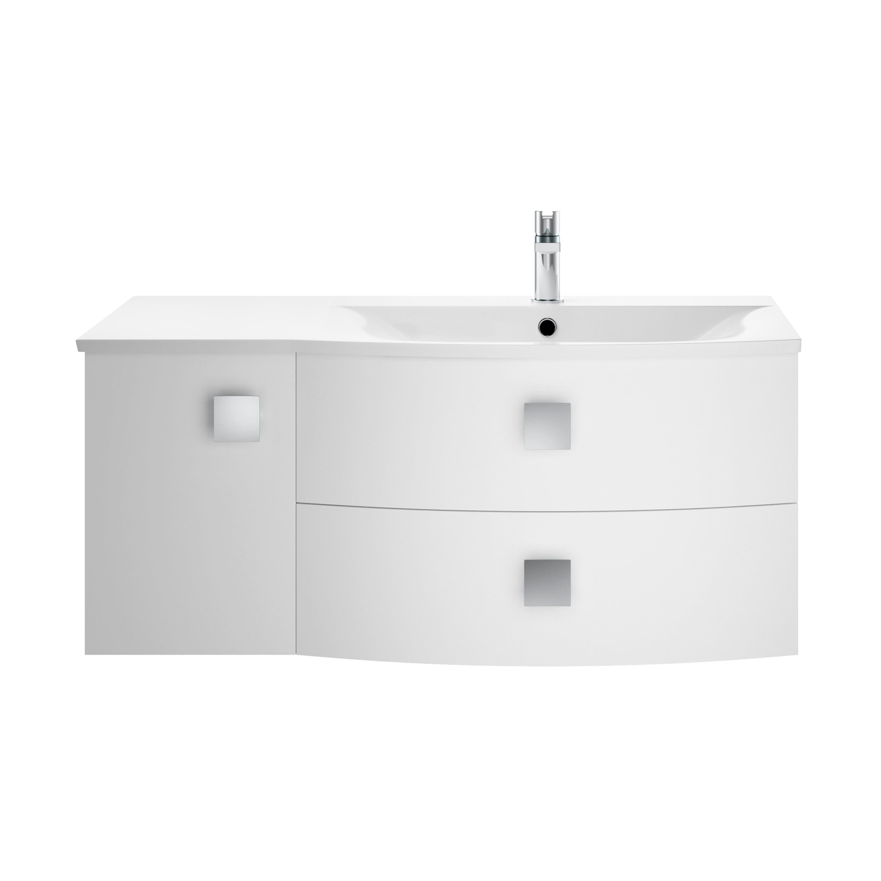 Hudson Reed Sarenna Wall Hung Vanity Unit with Basin, Right Hand 2 Drawer 1 Door Bathroom Sink Cabinet in Moon White, 1000mm