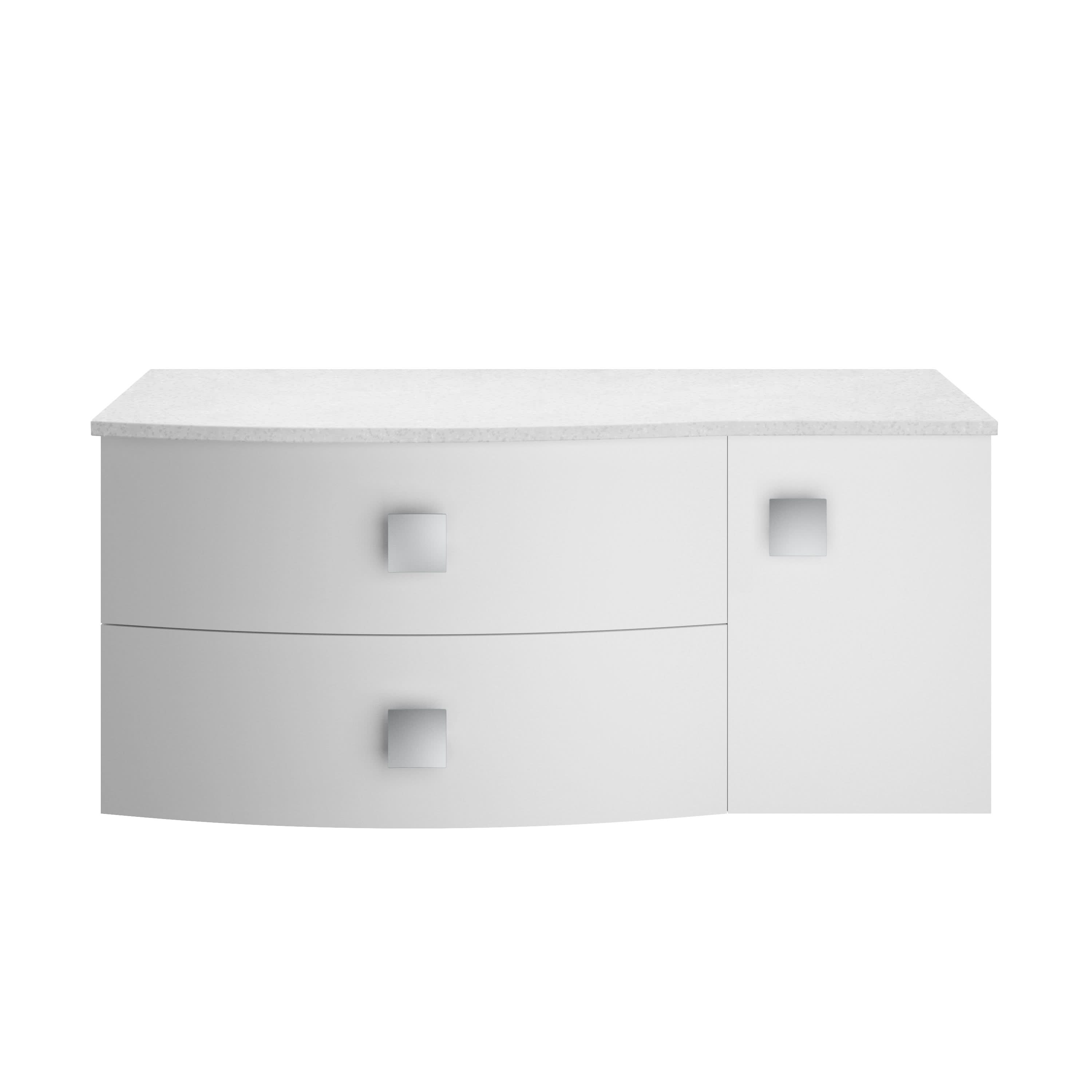 Hudson Reed Sarenna Wall Hung Left Hand 2 Drawer 1 Door White Countertop Basin Vanity Unit, Durable Soft-Close Cabinet Bathroom Furniture in Moon White, 1000mm