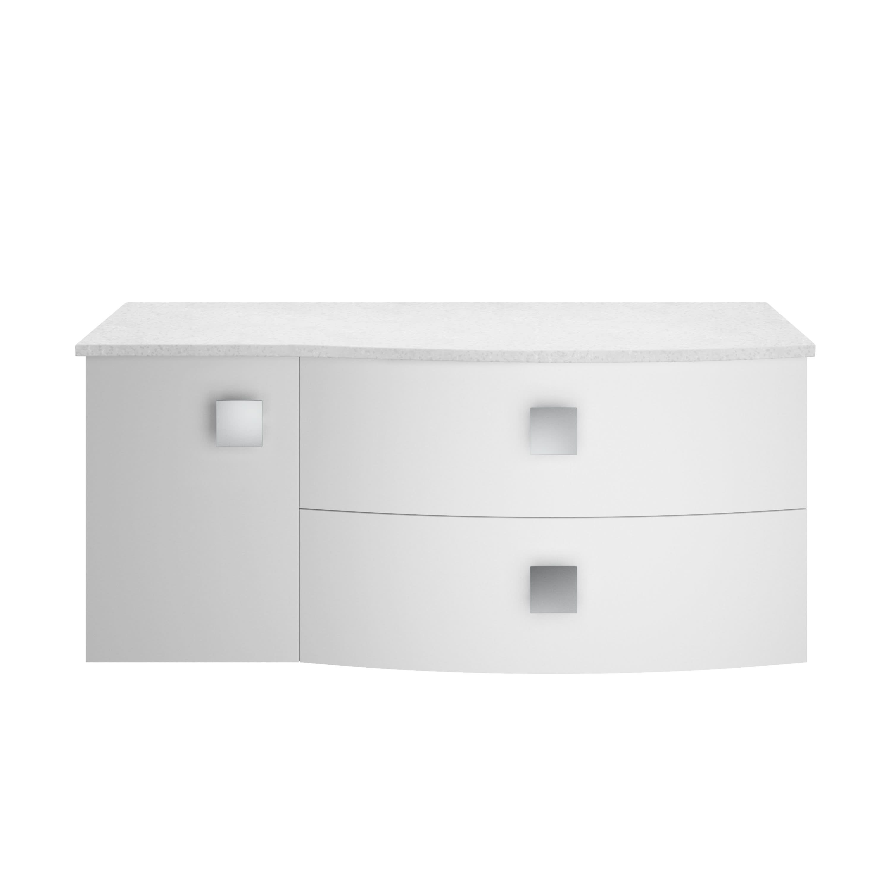 Hudson Reed Sarenna Wall Hung Right Hand 2 Drawer 1 Door White Countertop Basin Vanity Unit, Durable Soft-Close Cabinet Bathroom Furniture in Moon White, 1000mm