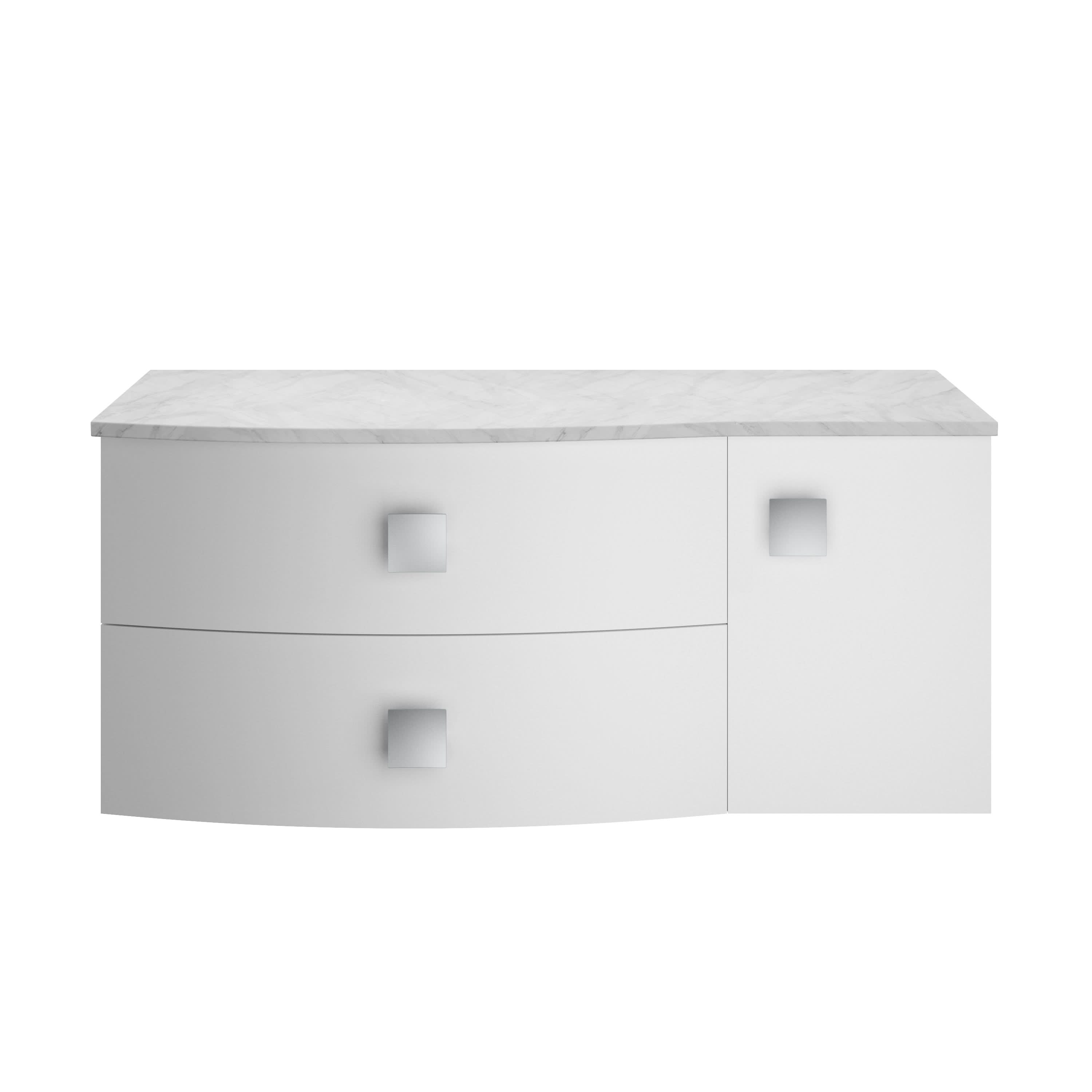 Hudson Reed Sarenna Wall Hung Left Hand 2 Drawer 1 Door Grey Countertop Basin Vanity Unit, Durable Soft-Close Cabinet Bathroom Furniture in Moon White, 1000mm