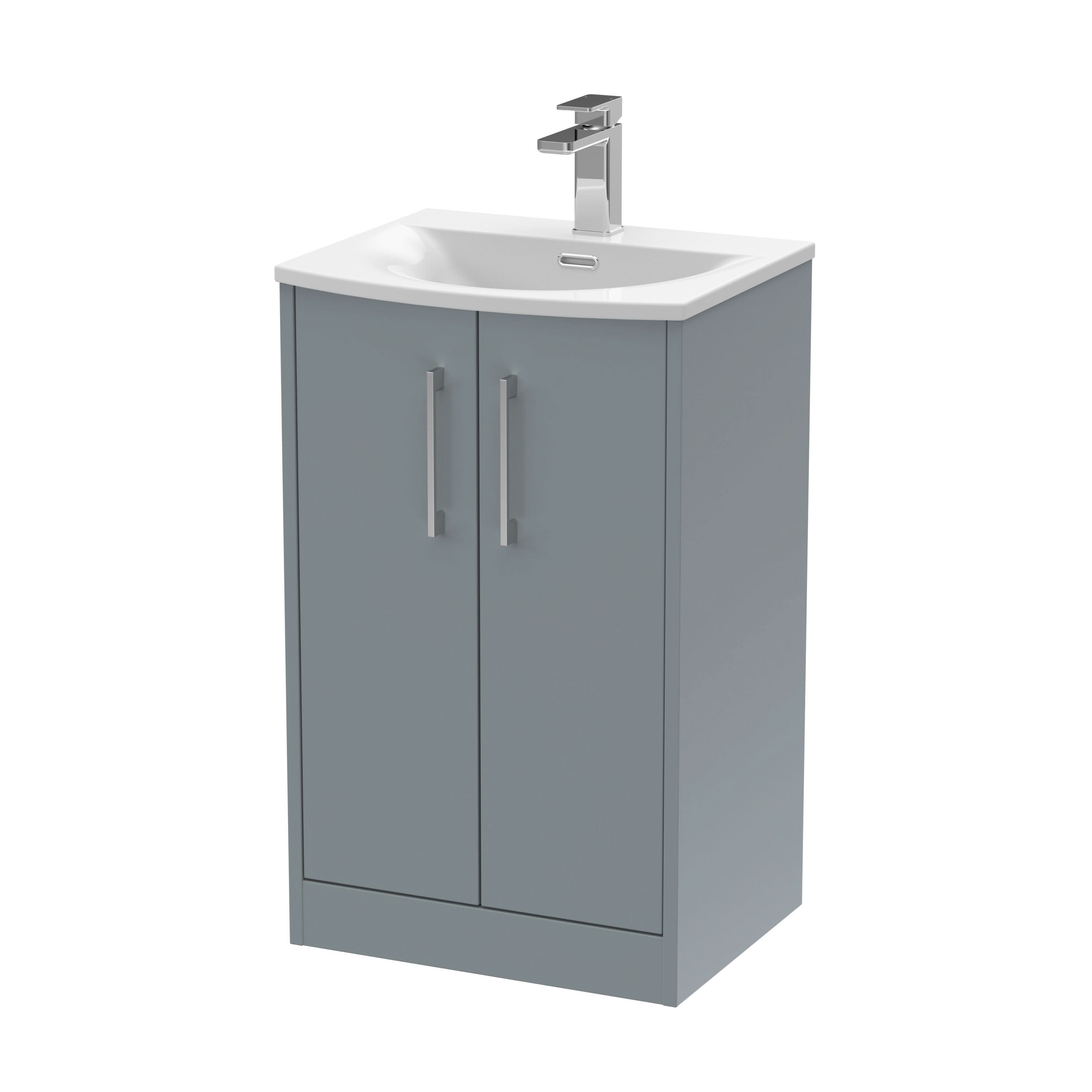 Hudson Reed Juno Floor Standing 2-Door Vanity & Curved 1 Tap Hole Basin, Timeless Sink Vanity Unit, Coastal Grey, 500mm