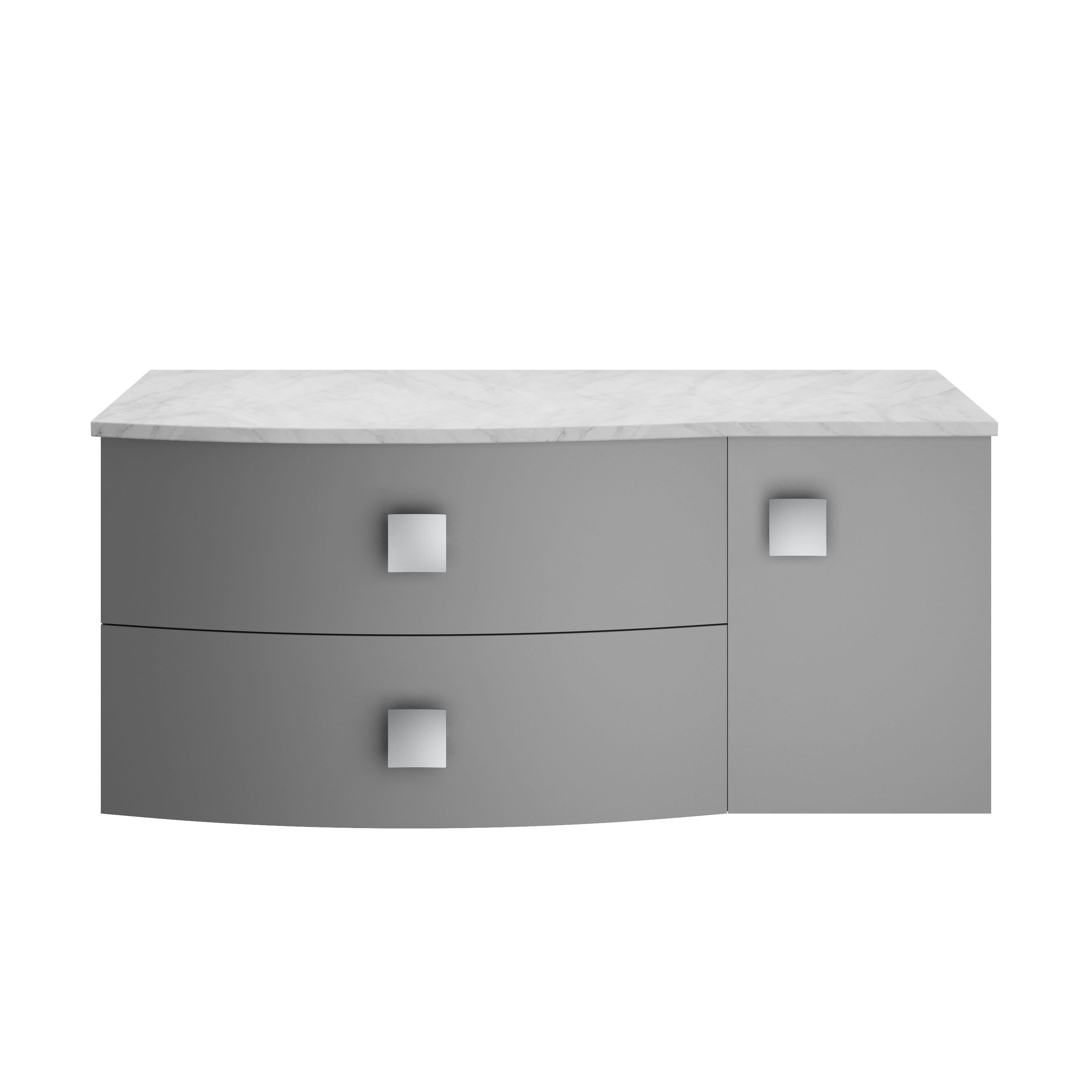 Hudson Reed Sarenna Wall Hung Right Hand 2 Drawer 1 Door Grey Countertop Basin Vanity Unit, Durable Soft-Close Cabinet Bathroom Furniture in Dove Grey, 1000mm