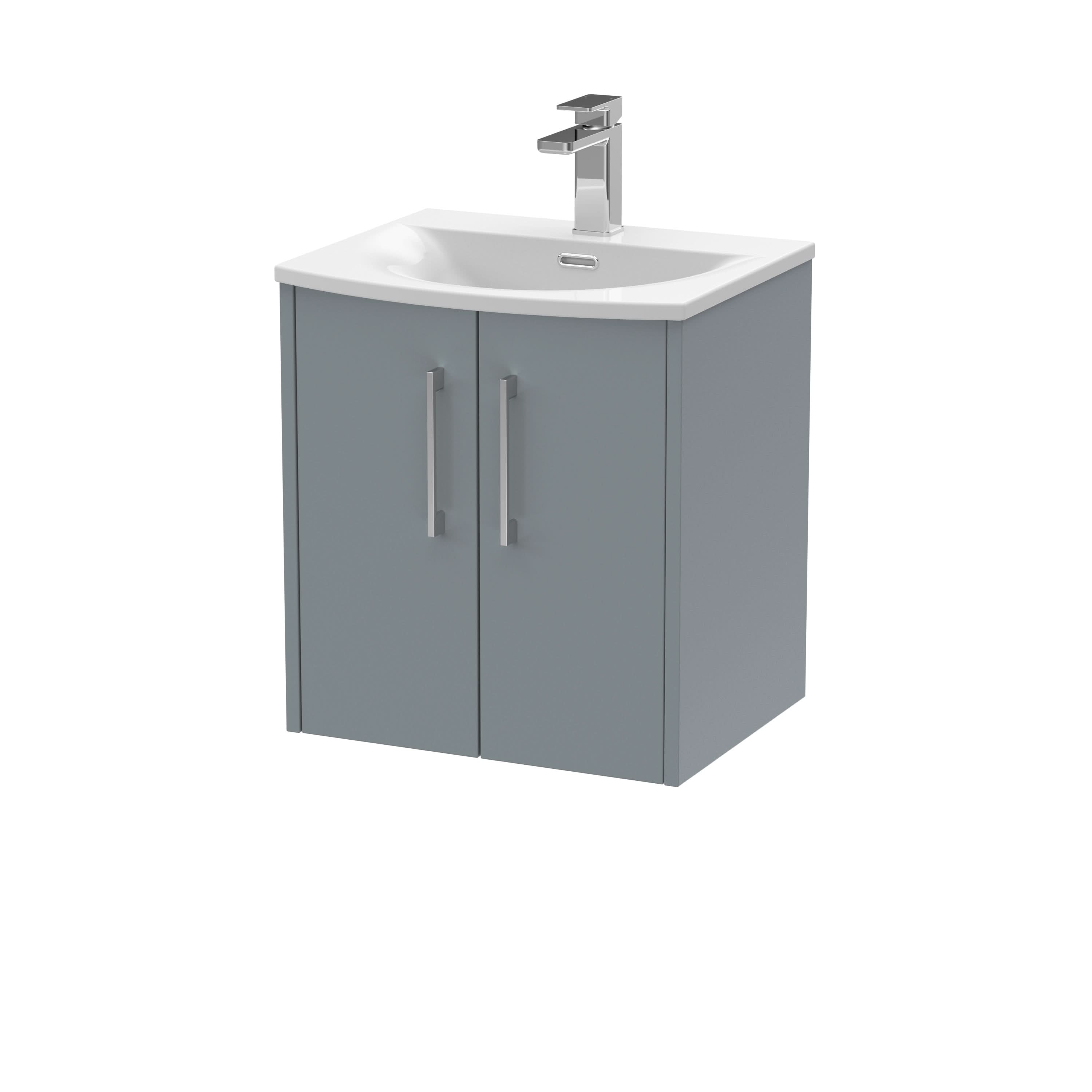 Hudson Reed Juno Wall Hung 2-Door Vanity & Curved 1 Tap Hole Basin, Timeless Sink Vanity Unit, Coastal Grey, 500mm