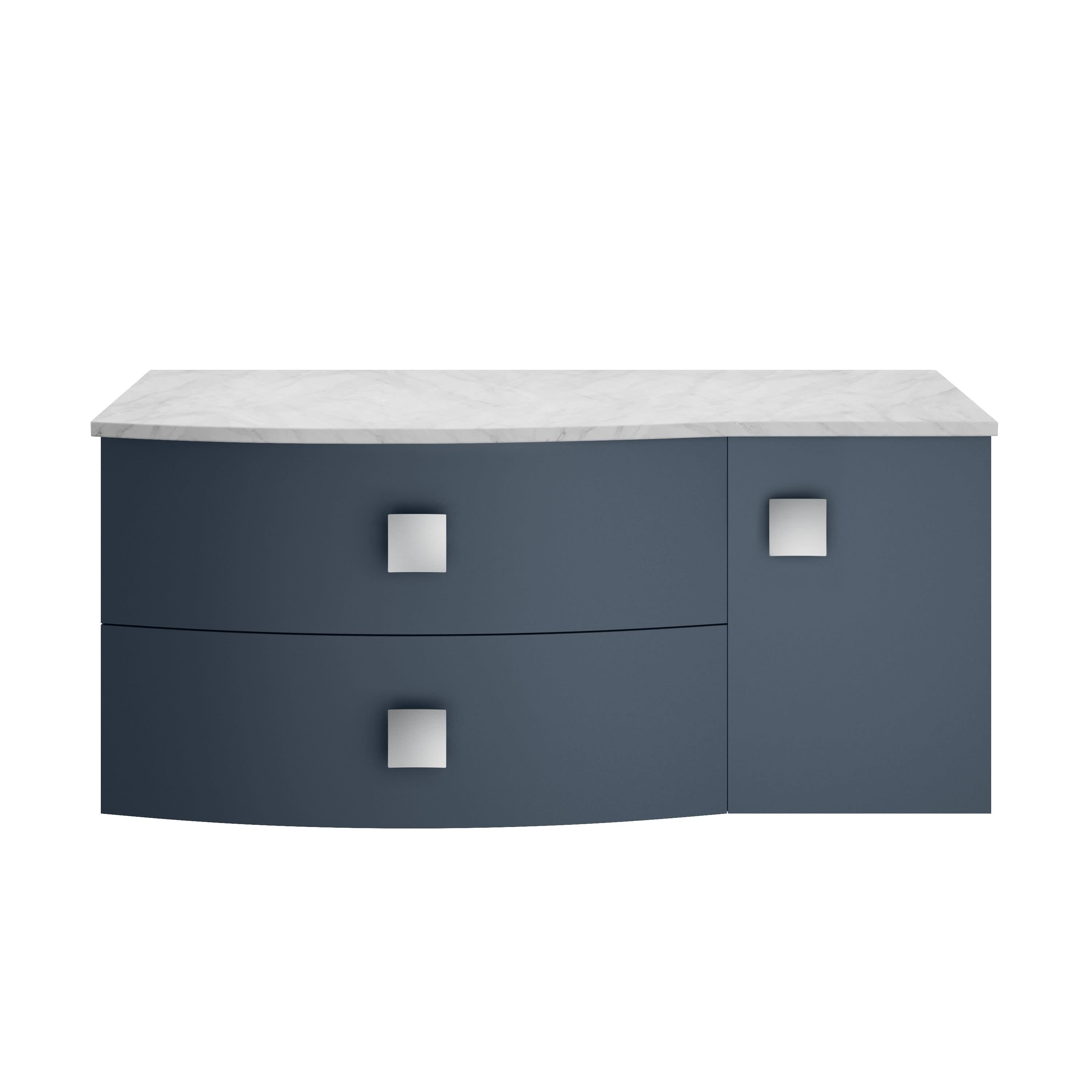 Hudson Reed Sarenna Wall Hung Left Hand 2 Drawer 1 Door Grey Countertop Basin Vanity Unit, Durable Soft-Close Cabinet Bathroom Furniture in Mineral Blue, 1000mm