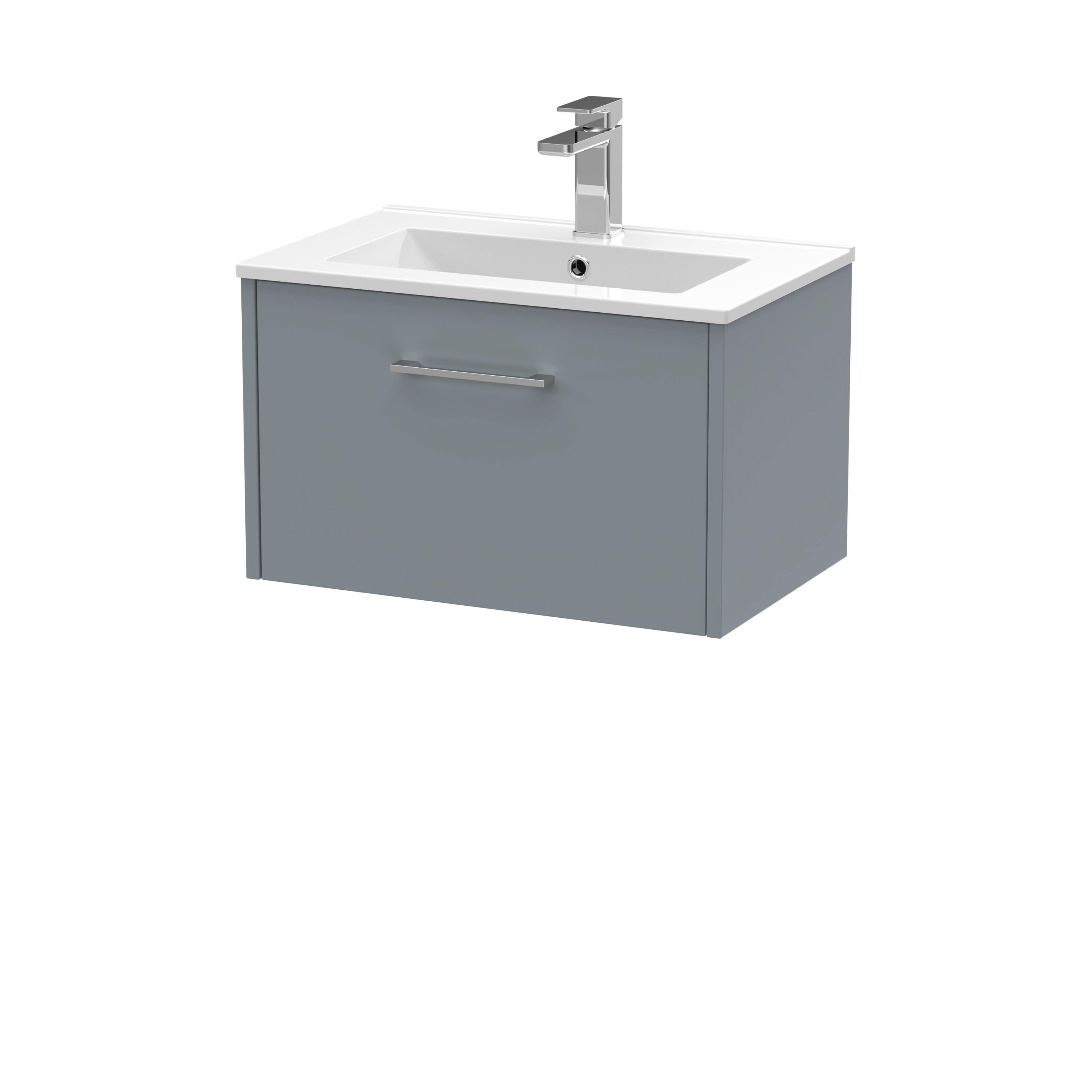 Hudson Reed Juno Wall Hung 1-Drawer Vanity and Minimalist 1 Tap Hole Basin, Timeless Sink Vanity Unit, Coastal Grey, 600mm