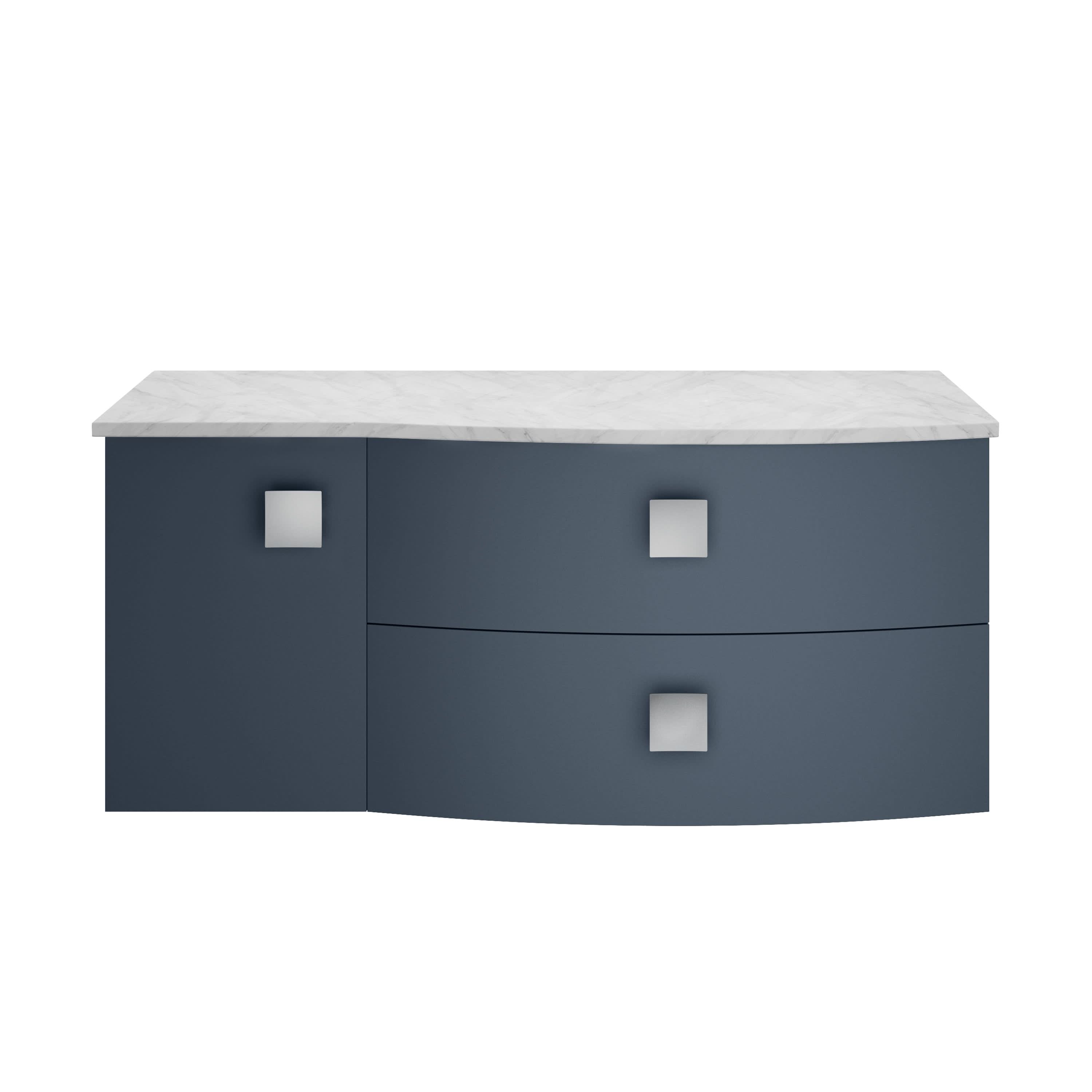 Hudson Reed Sarenna Wall Hung Right Hand 2 Drawer 1 Door Grey Countertop Basin Vanity Unit, Durable Soft-Close Cabinet Bathroom Furniture in Mineral Blue, 1000mm