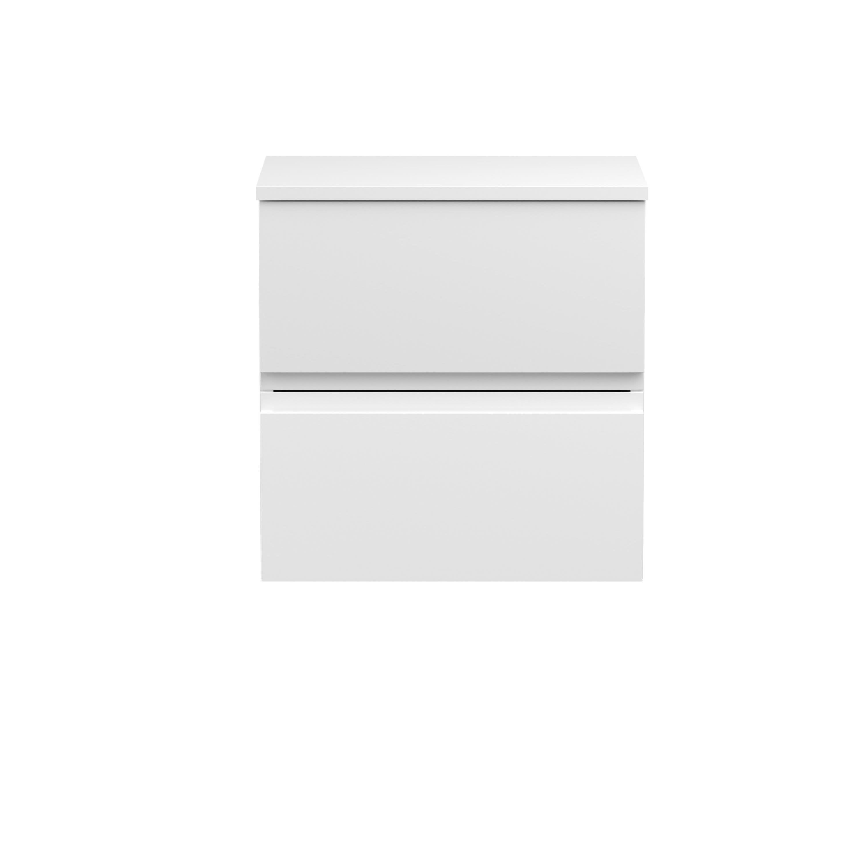 Hudson Reed Urban Wall Hung Countertop Basin Vanity Unit, Durable 2 Soft-Close Drawers with Worktop, Modern Luxury Bathroom Furniture in Painted Matt Satin White, 500mm