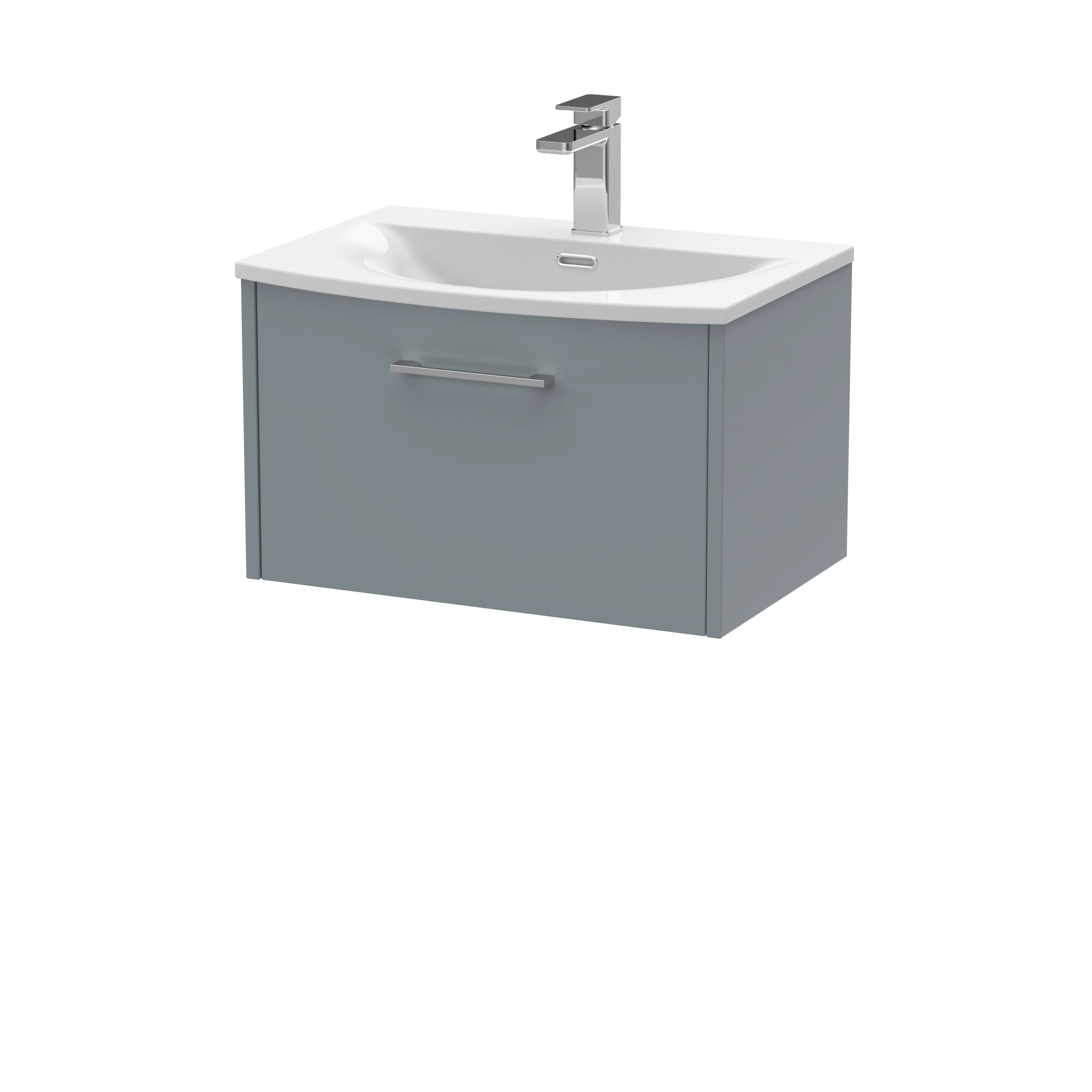 Hudson Reed Juno Wall Hung 1-Drawer Vanity and Curved 1 Tap Hole Basin, Timeless Sink Vanity Unit, Coastal Grey, 600mm