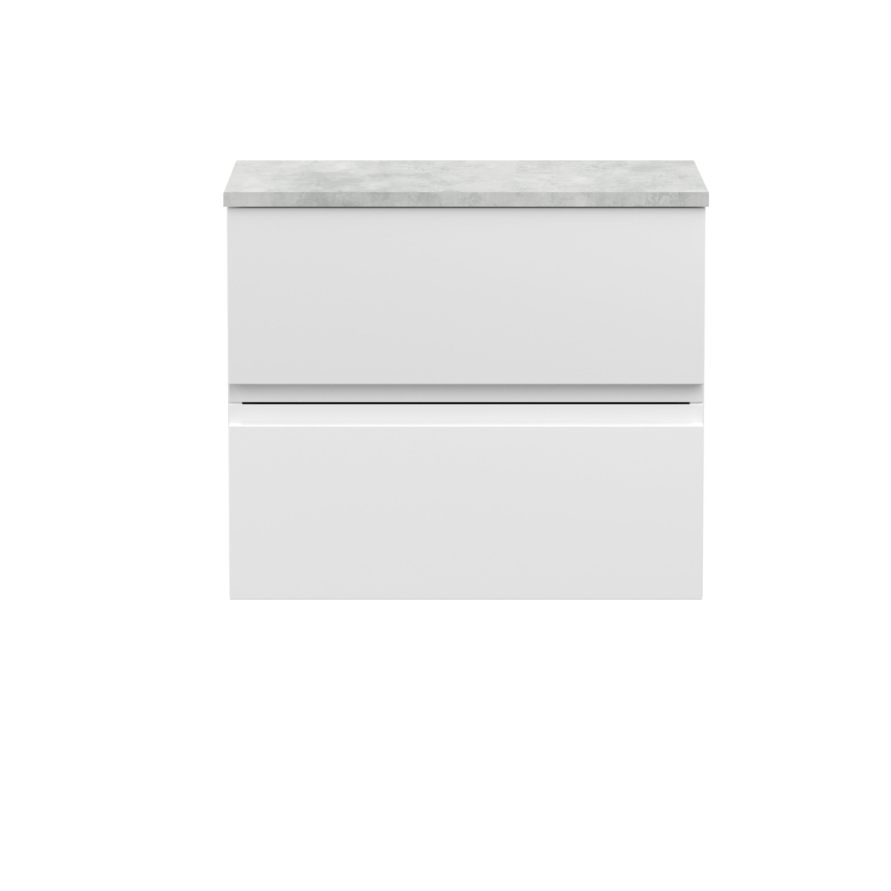 Hudson Reed Urban Wall Hung Countertop Basin Vanity Unit, Durable 2 Soft-Close Drawers with Grey Laminate Worktop, Modern Luxury Bathroom Furniture in Satin White, 600mm