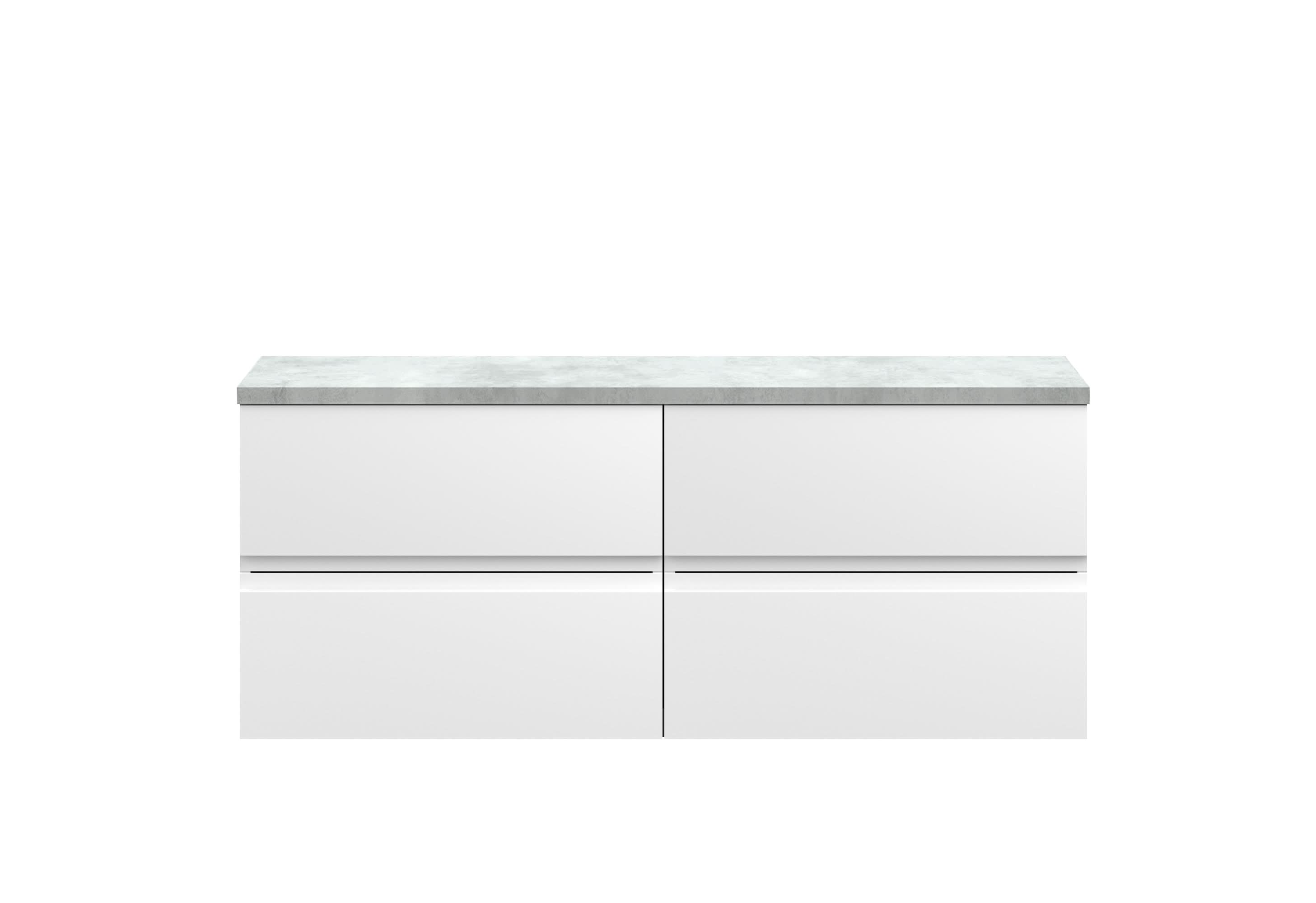 Hudson Reed Urban Wall Hung Countertop Basin Vanity Unit with 4 Soft-Close Drawers and Grey Laminate Marble Effect Top, Modern Luxury Bathroom Storage in Satin White, 1200mm