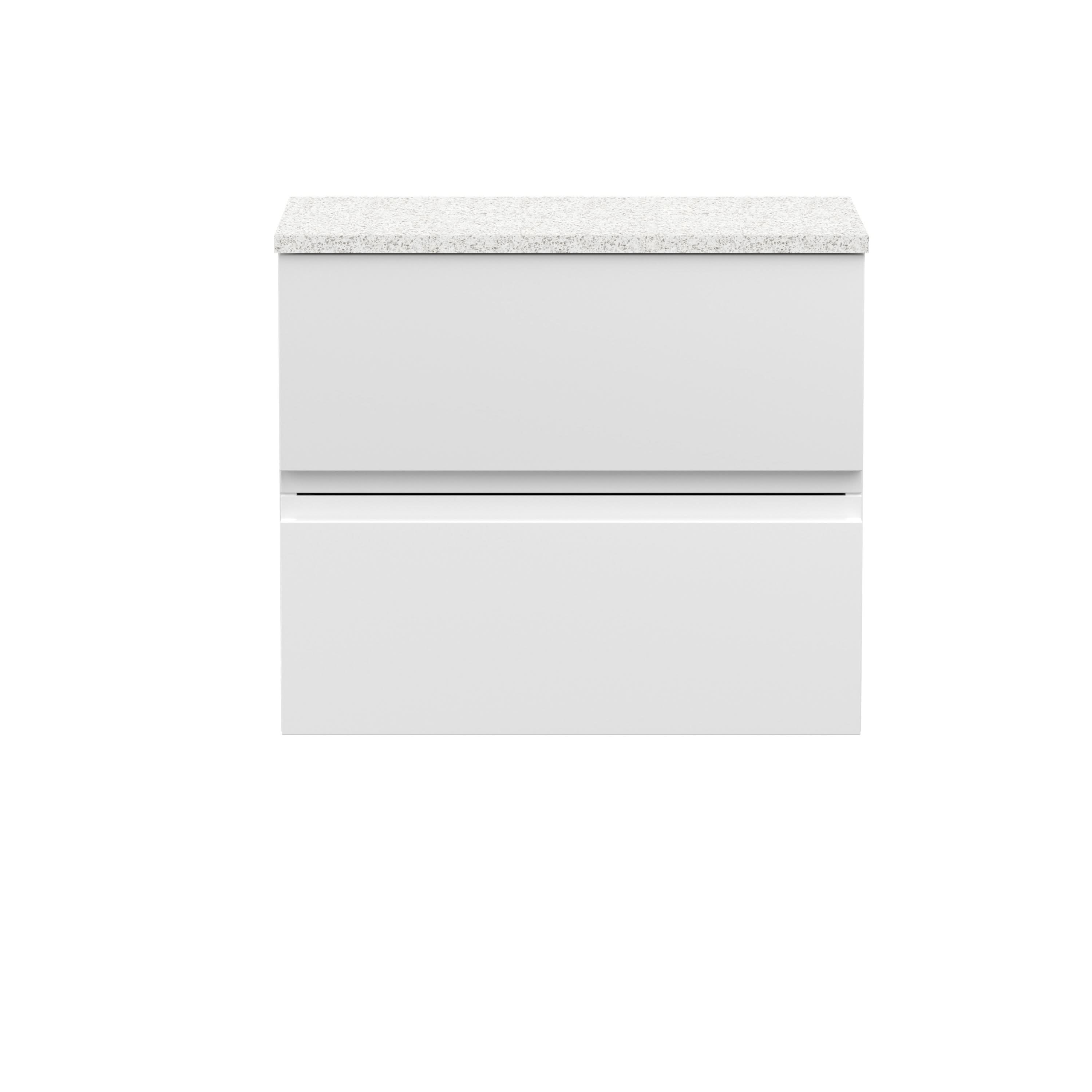 Hudson Reed Urban Wall Hung Countertop Basin Vanity Unit with 2 Soft-Close Drawers and White Laminate Marble Effect Top, Modern Luxury Bathroom Storage in Satin White, 600mm