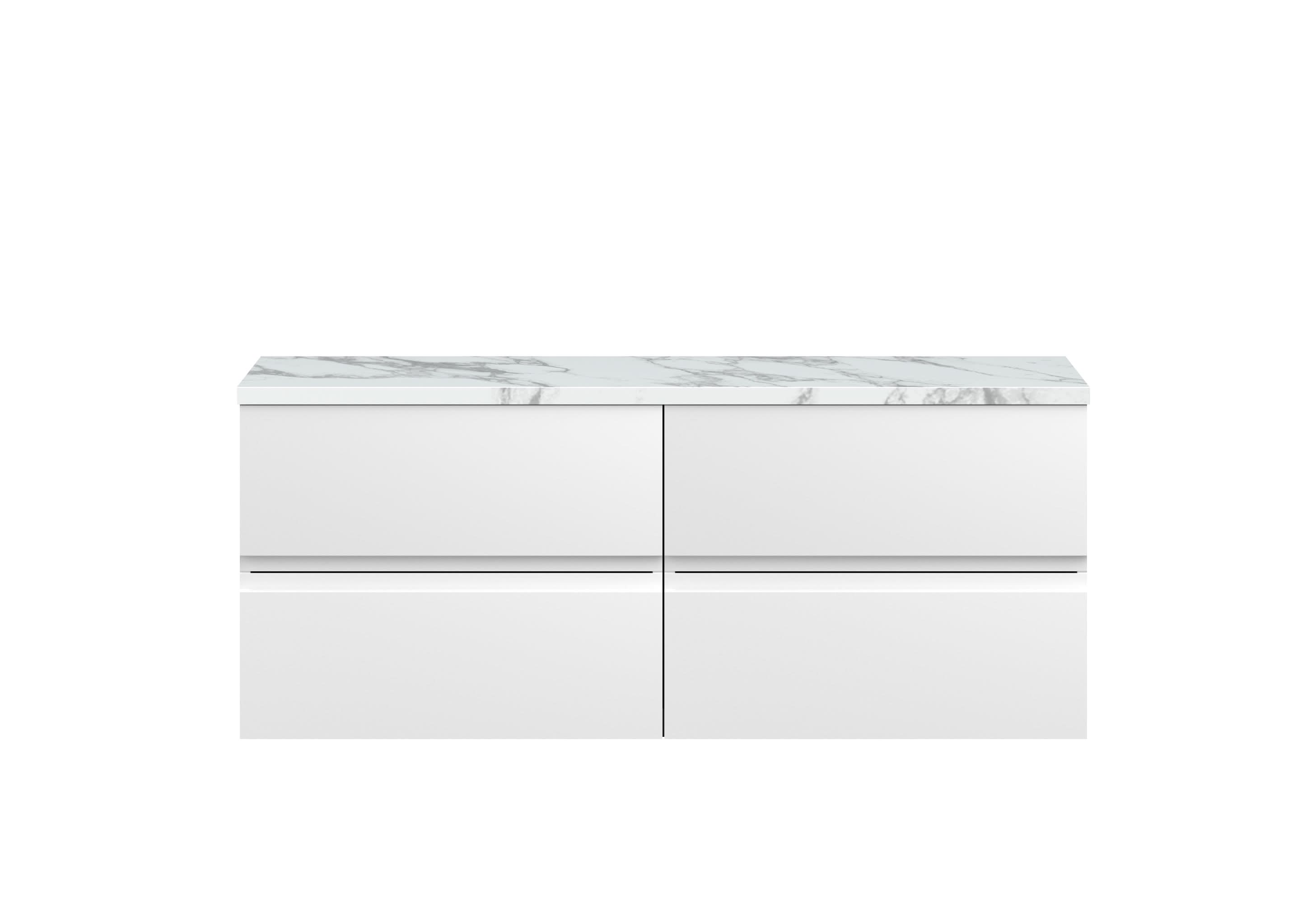 Hudson Reed Urban Wall Hung Countertop Basin Vanity Unit with 4 Soft-Close Drawers and White Laminate Marble Effect Top, Modern Luxury Bathroom Storage in Satin White, 1200mm