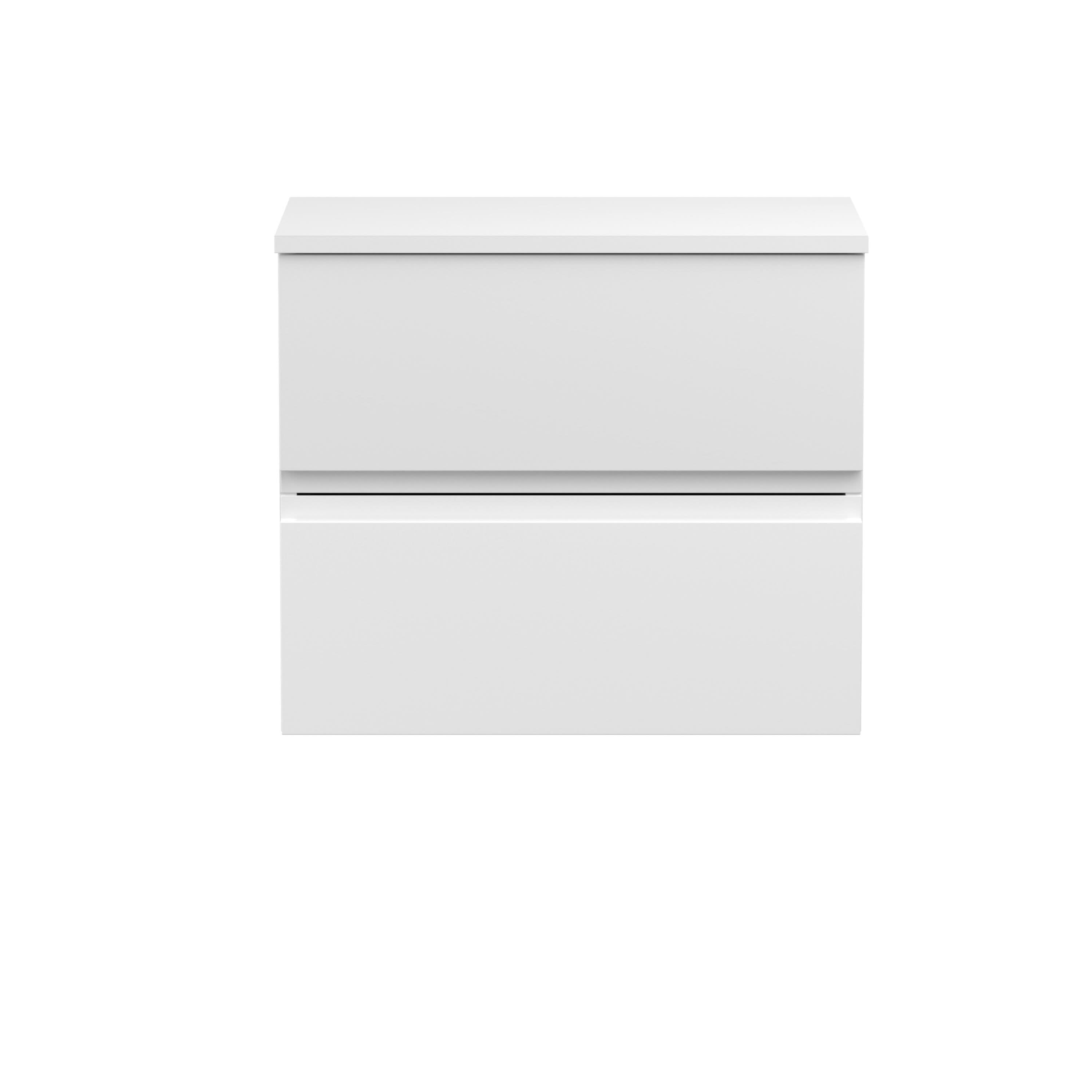 Hudson Reed Urban Wall Hung Countertop Basin Unit, Durable 2 Soft Close Drawer Modern Vanity Unit with Worktop in Satin White, 600mm