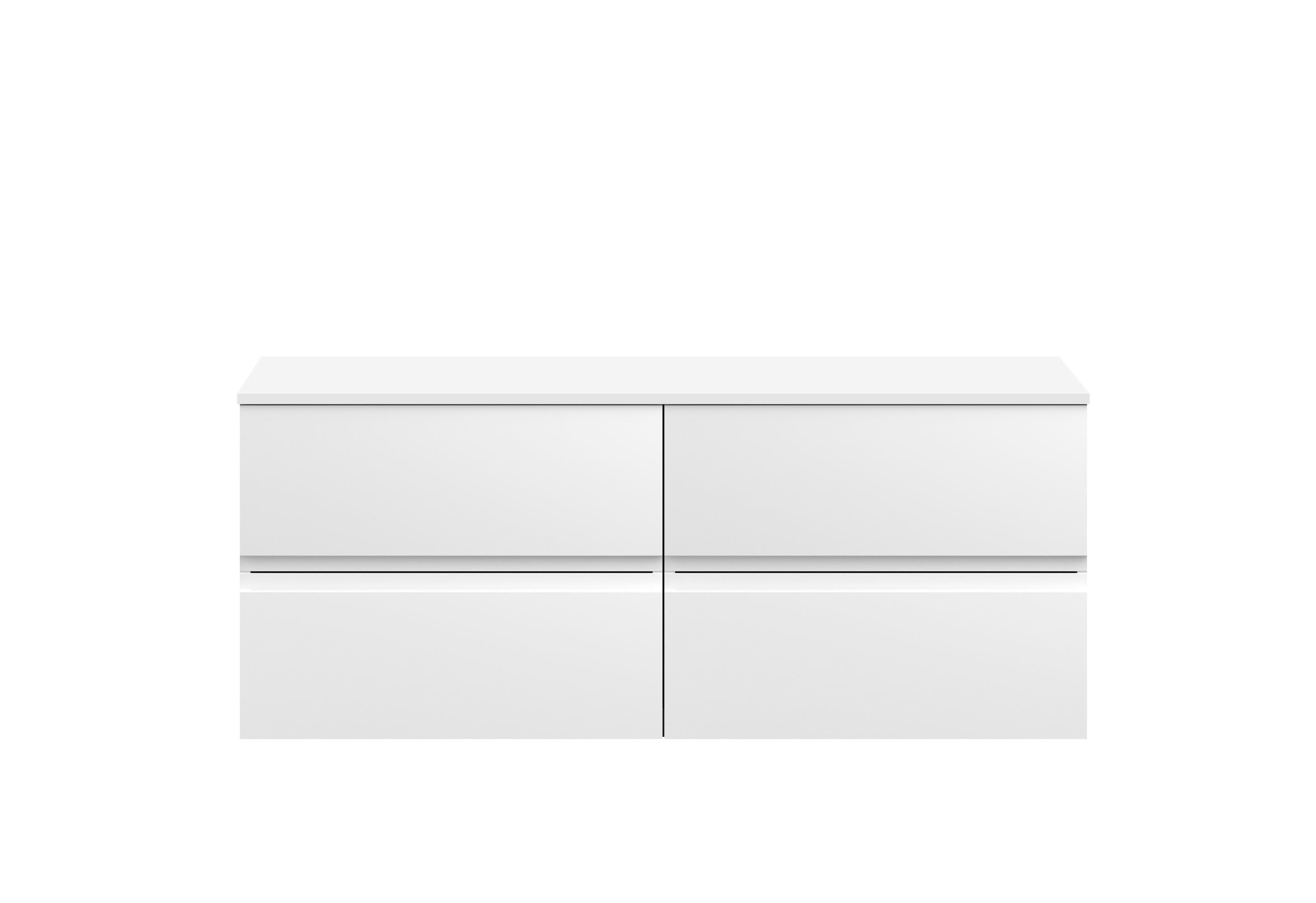 Hudson Reed Urban Wall Hung Countertop Basin Unit, Durable 4 Soft Close Drawer Modern Vanity Unit with Worktop in Satin White, 1200mm