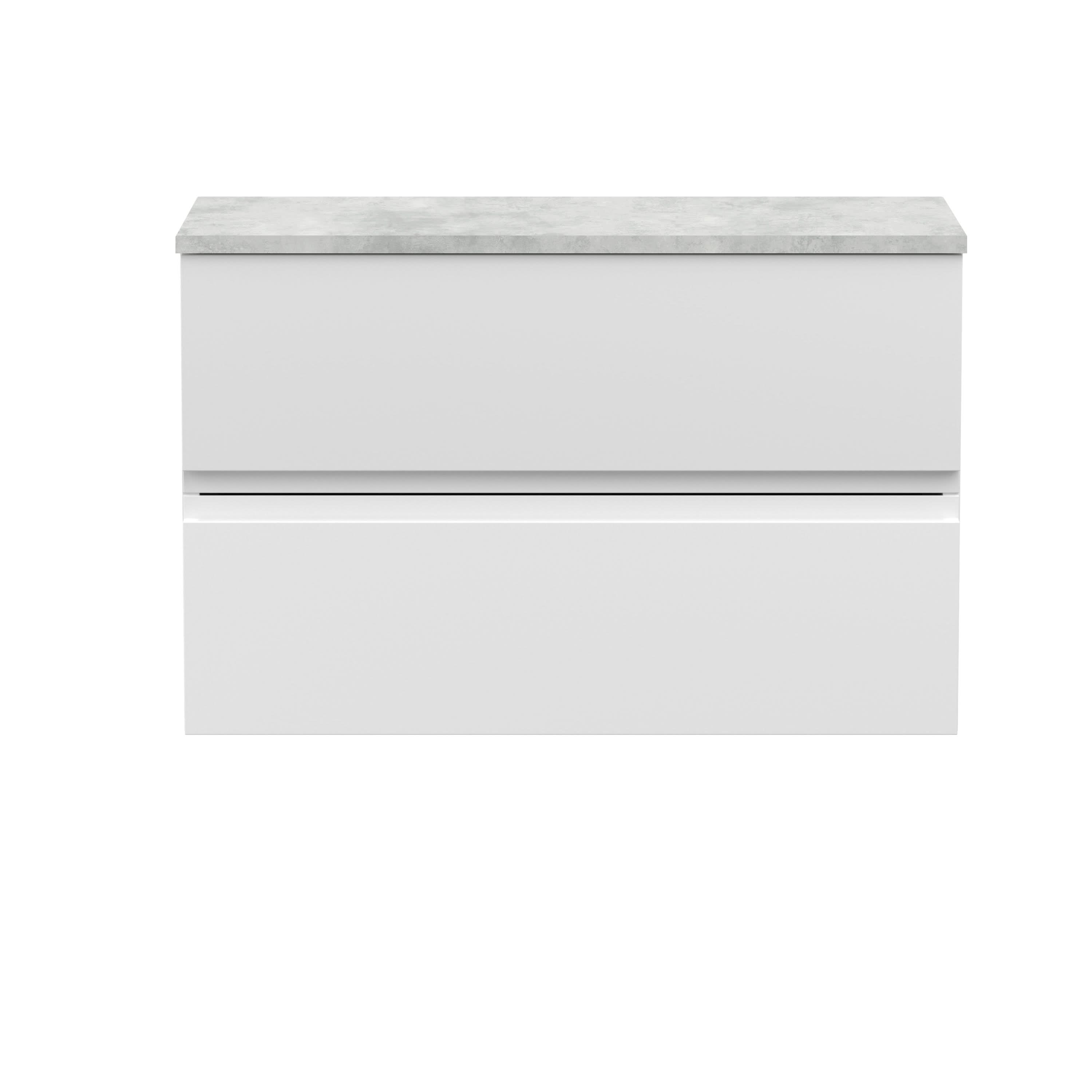 Hudson Reed Urban Wall Hung Countertop Basin Unit, 2 Soft Close Drawers Vanity Unit and Bellato Grey Worktop in Satin White, 800mm