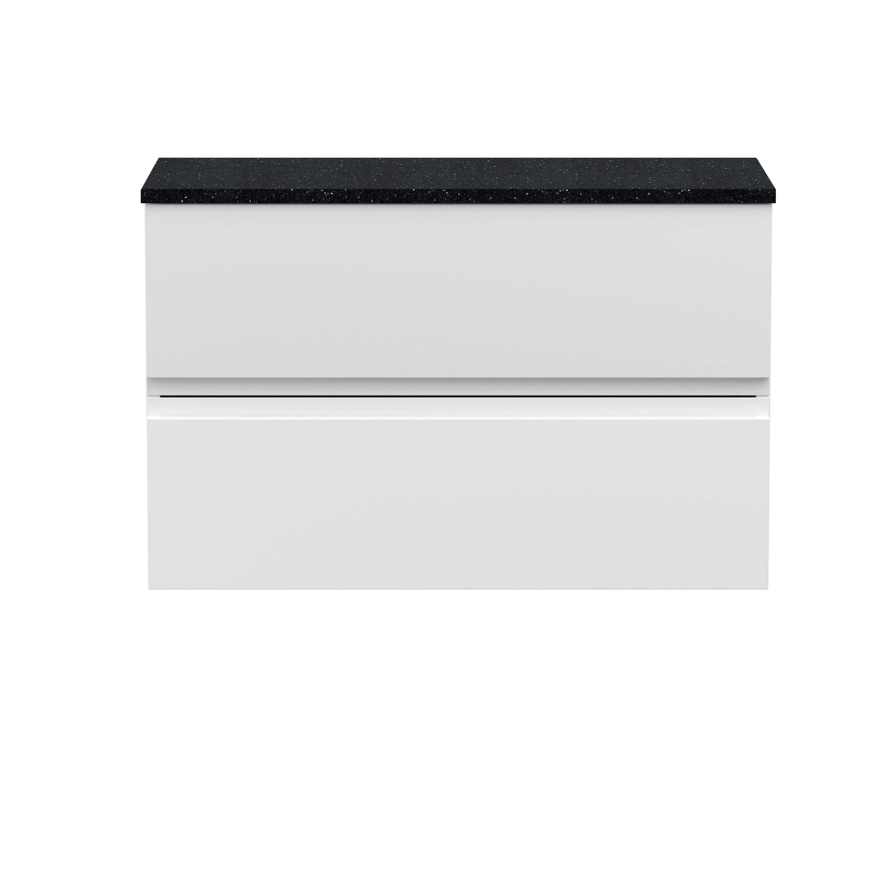 Hudson Reed Urban Wall Hung Countertop Basin Unit, 2 Soft Close Drawers Vanity Unit and Sparkling Black Worktop in Satin White, 800mm