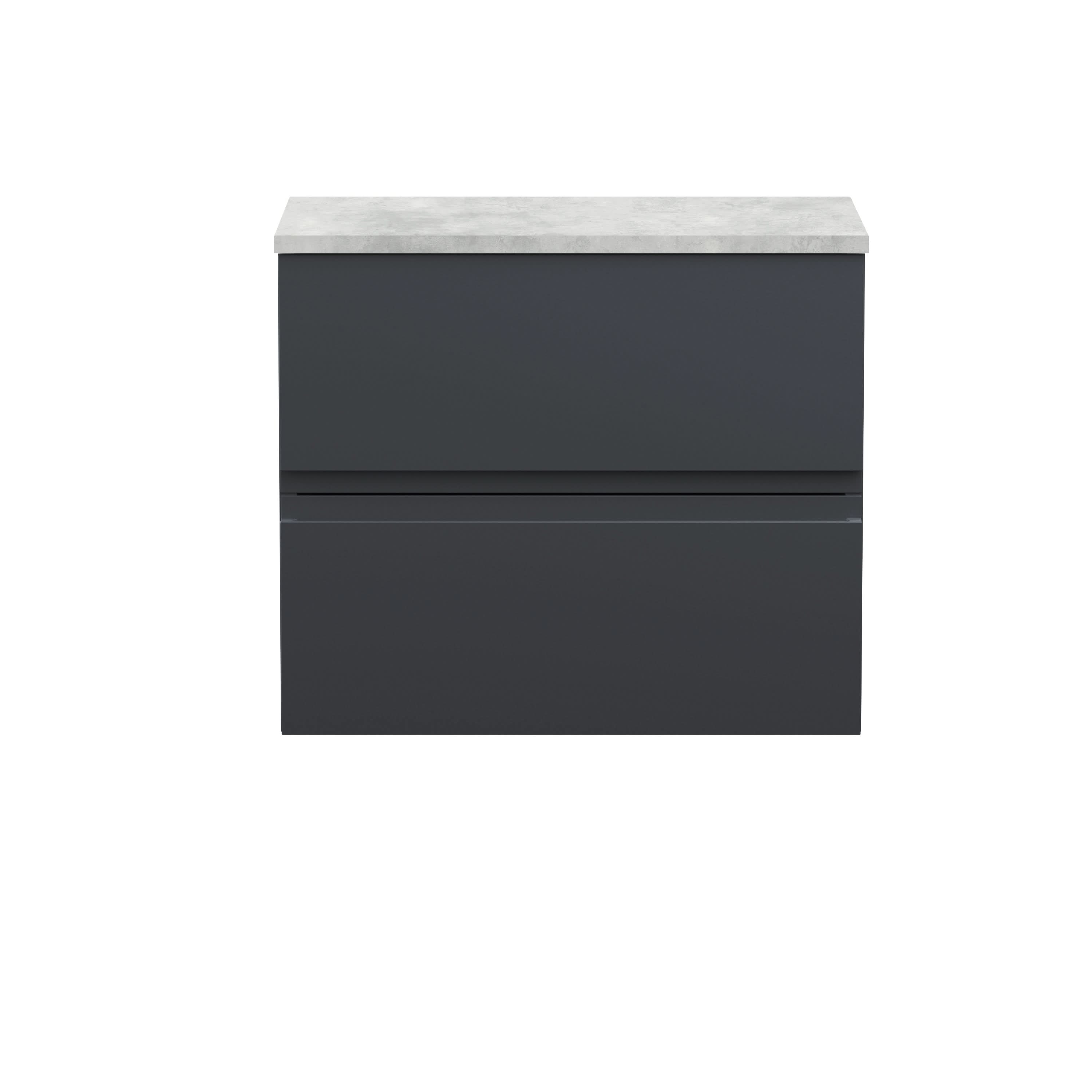 Hudson Reed Urban Wall Hung Countertop Basin Unit, 2 Soft Close Drawers Vanity Unit and Bellato Grey Worktop in Soft Black, 600mm
