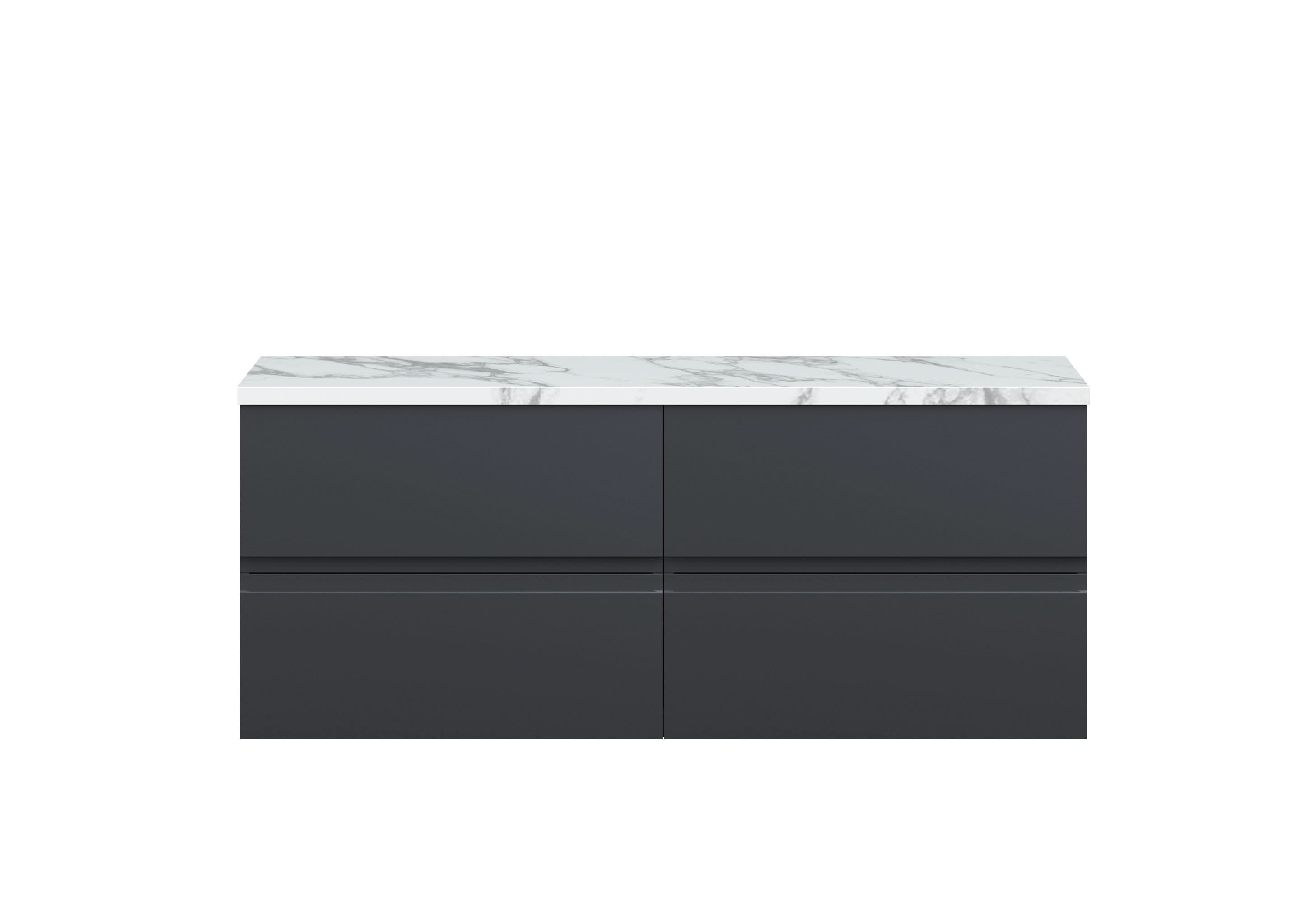Hudson Reed Urban Wall Hung Countertop Basin Unit, 2 Drawers Vanity Unit and Matt Carrera Marble Worktop in Soft Black, 1200mm